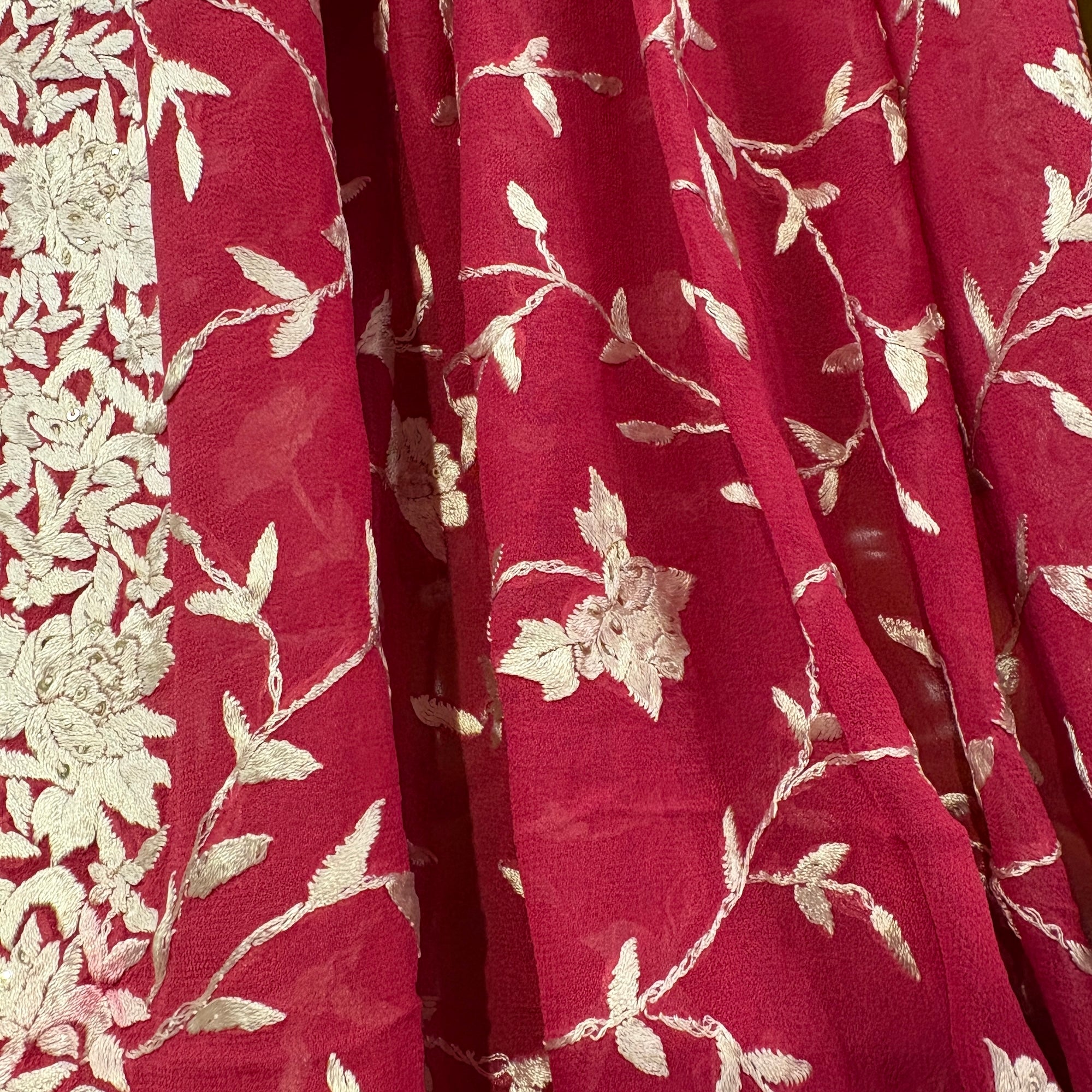 Red & white Parsi Embroidered Dupatta