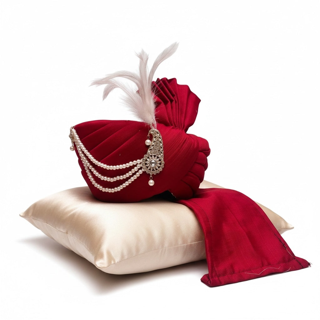 YD Red Pagadi Turban - Vintage India NYC