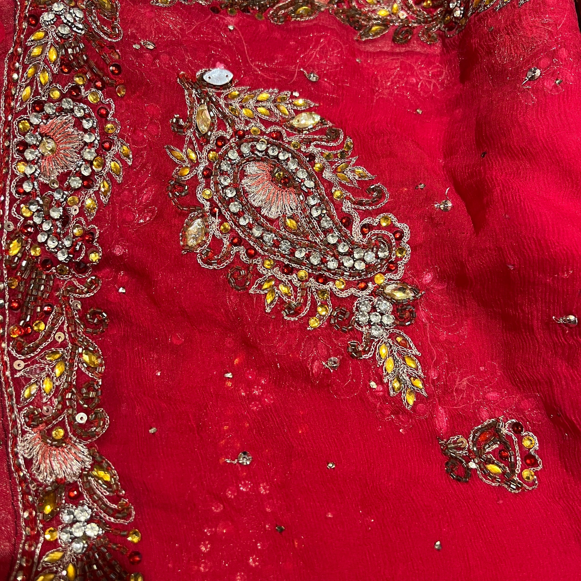 Red Zari & Stone Dupatta - Vintage India NYC