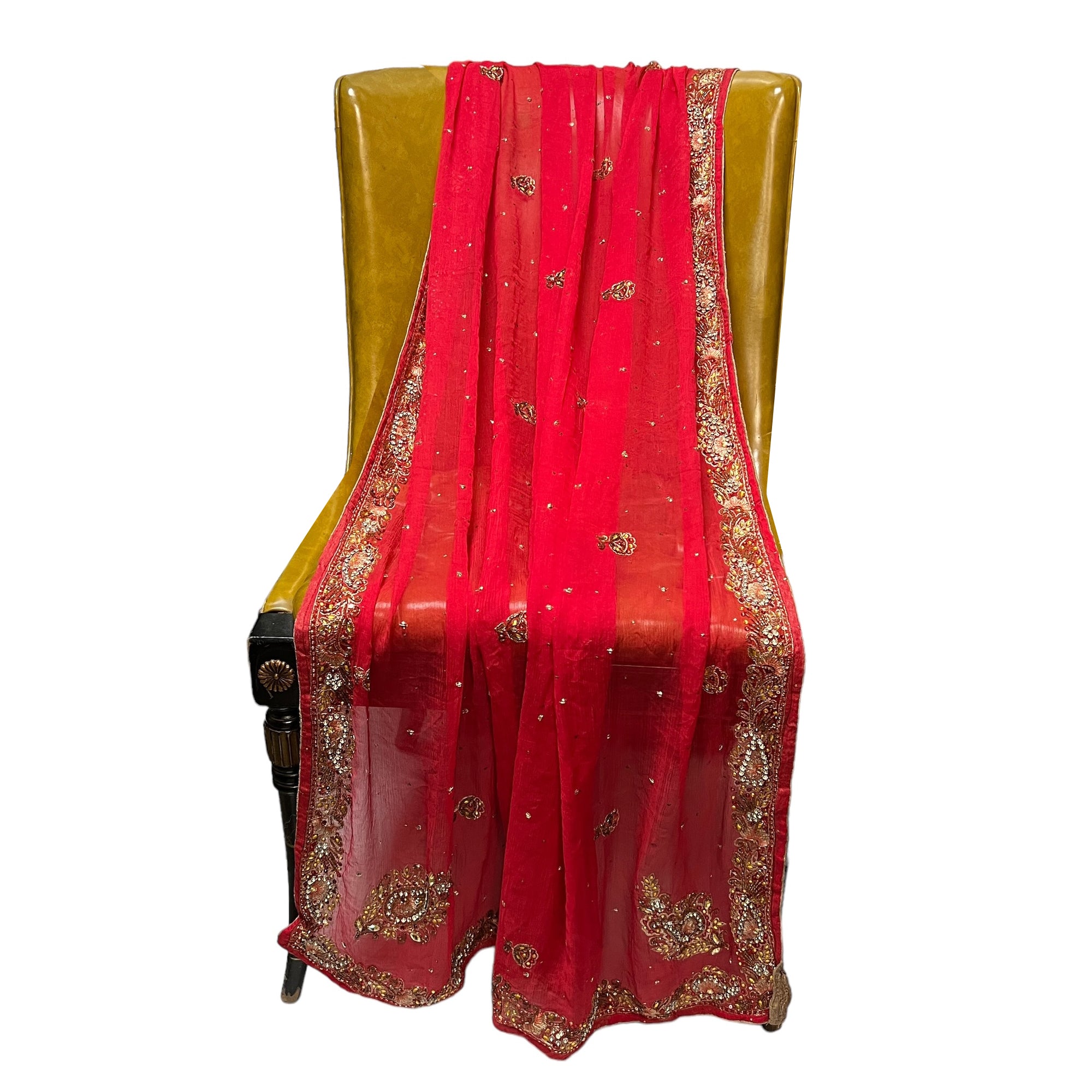 Red Zari & Stone Dupatta - Vintage India NYC