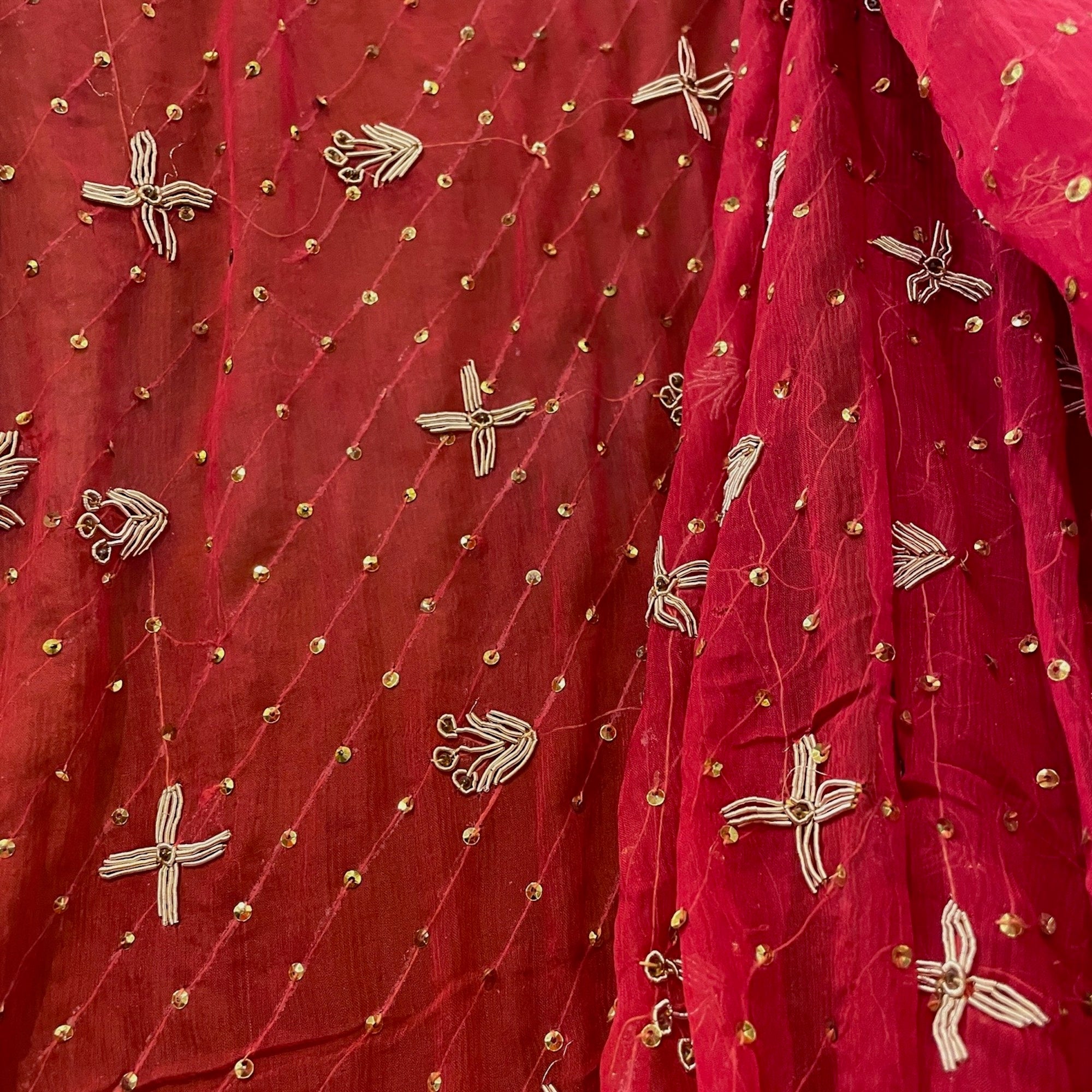 Red Bridal Dupatta with Zardosi Work - Vintage India NYC