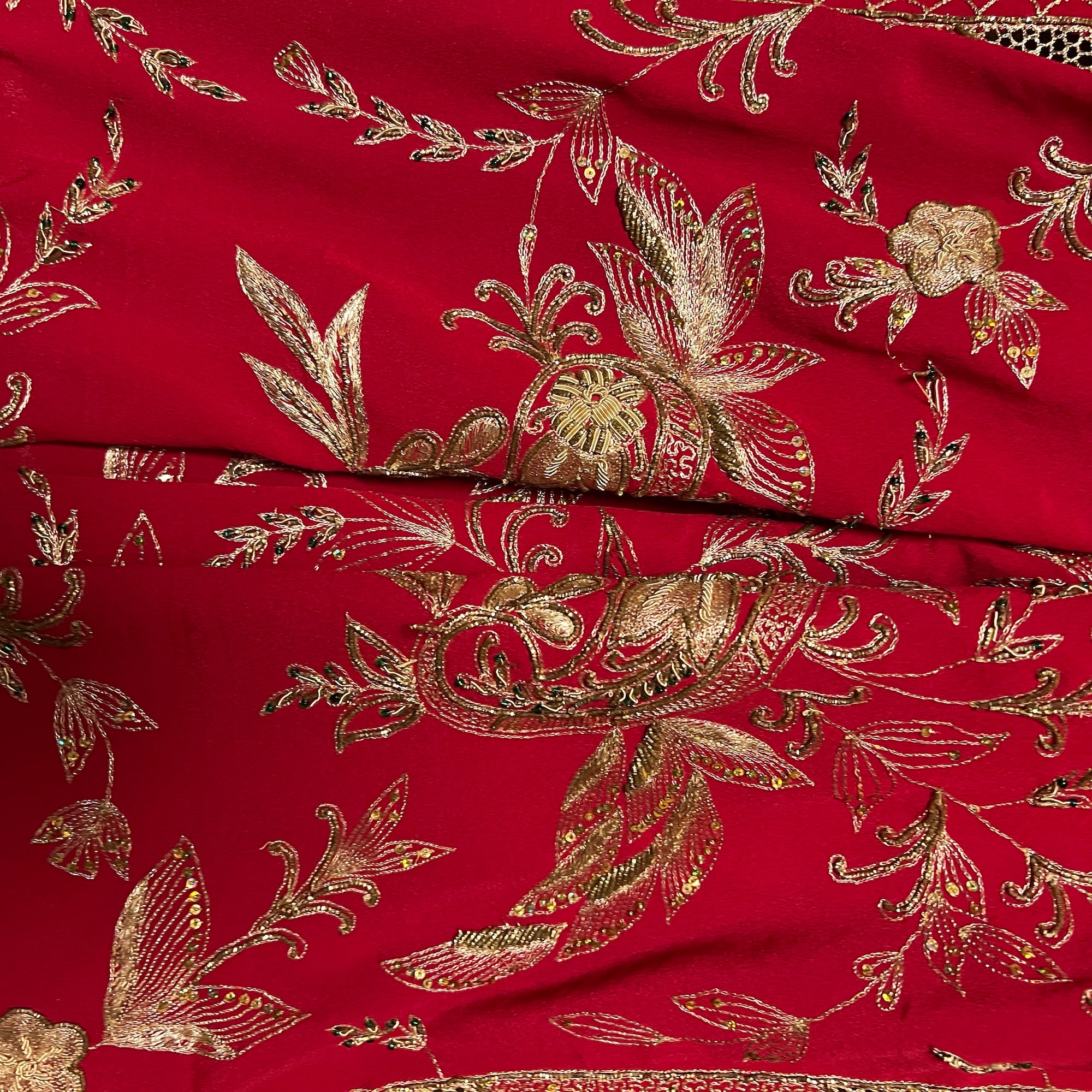 Red Heavy Work Zari Dupatta - Vintage India NYC