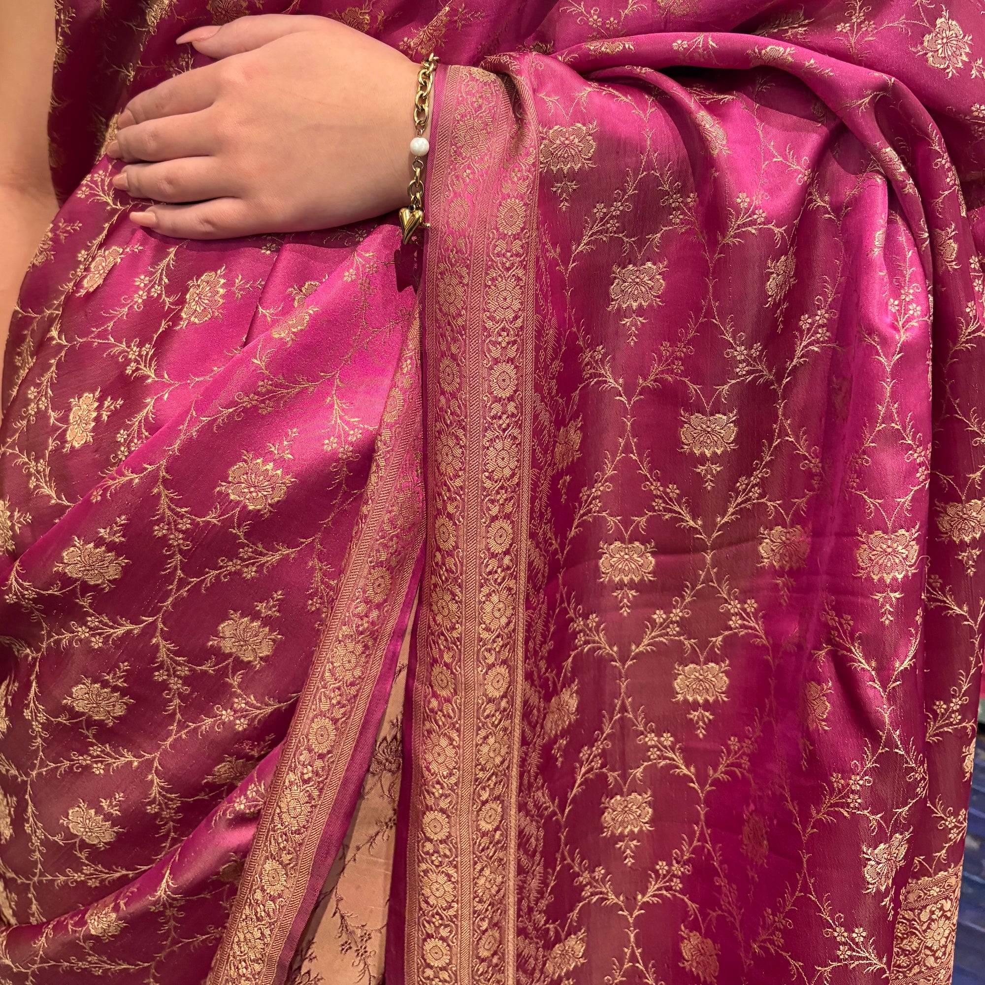 Rose Pink Silk Banarasi Saree - Vintage India NYC