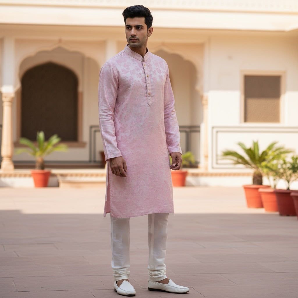 Rose Floral Jacquard Kurta - Vintage India NYC