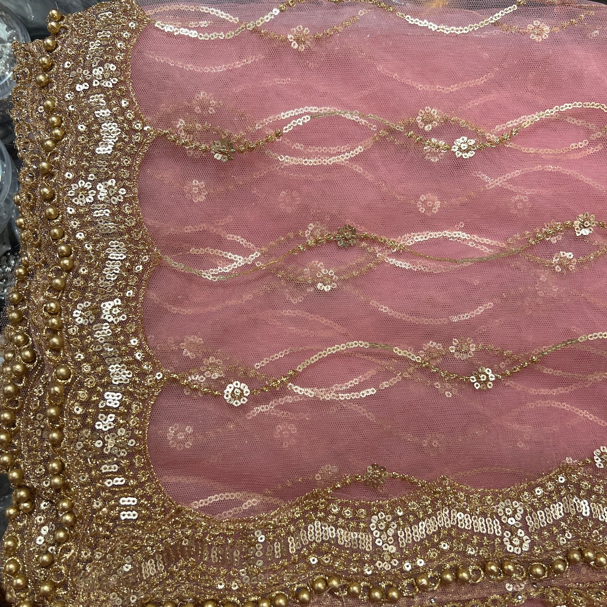 DT Gold Scallop Embroidered Dupatta - Vintage India NYC