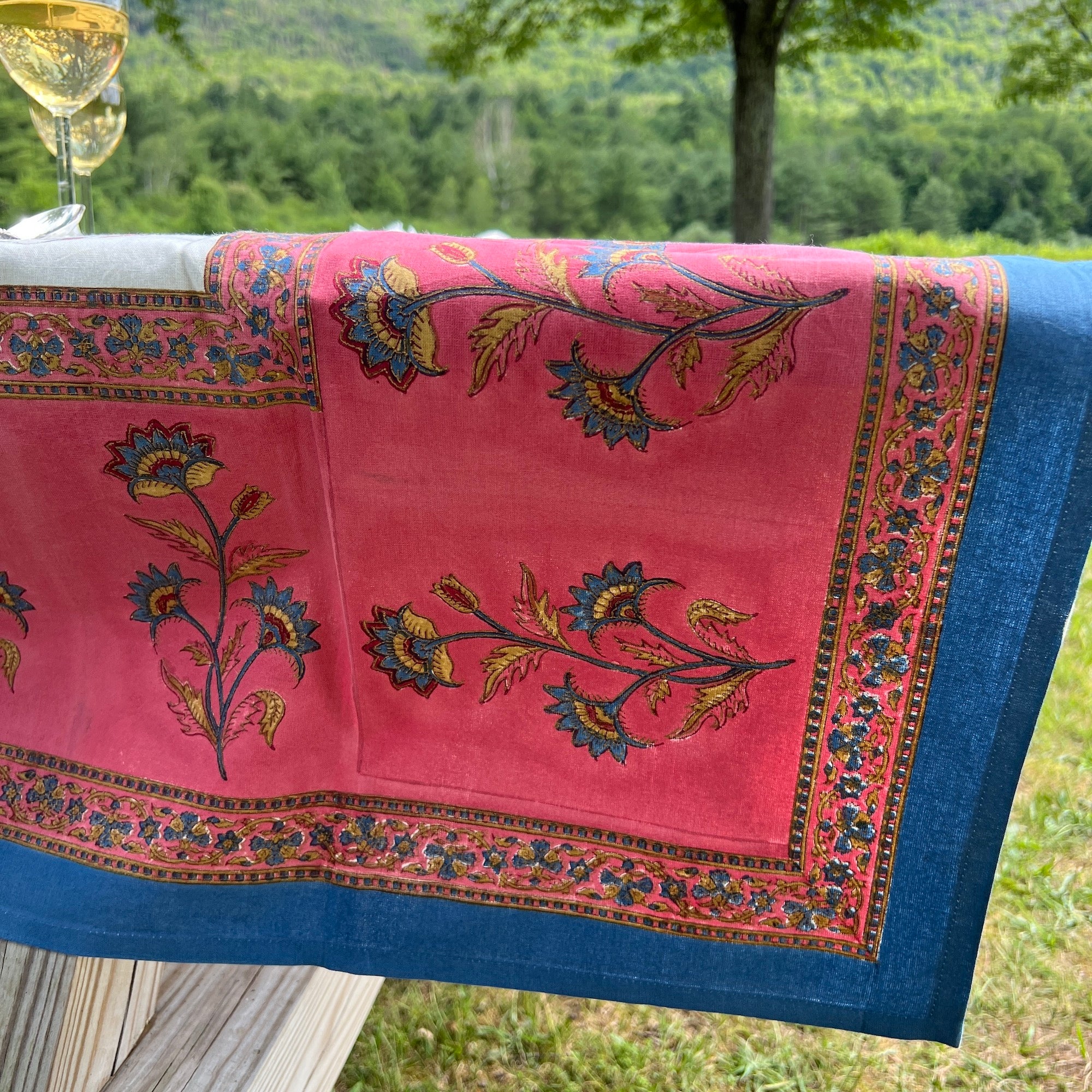 Floral Block Print Tablecloth 60 X 90- 2 Colors - Vintage India NYC