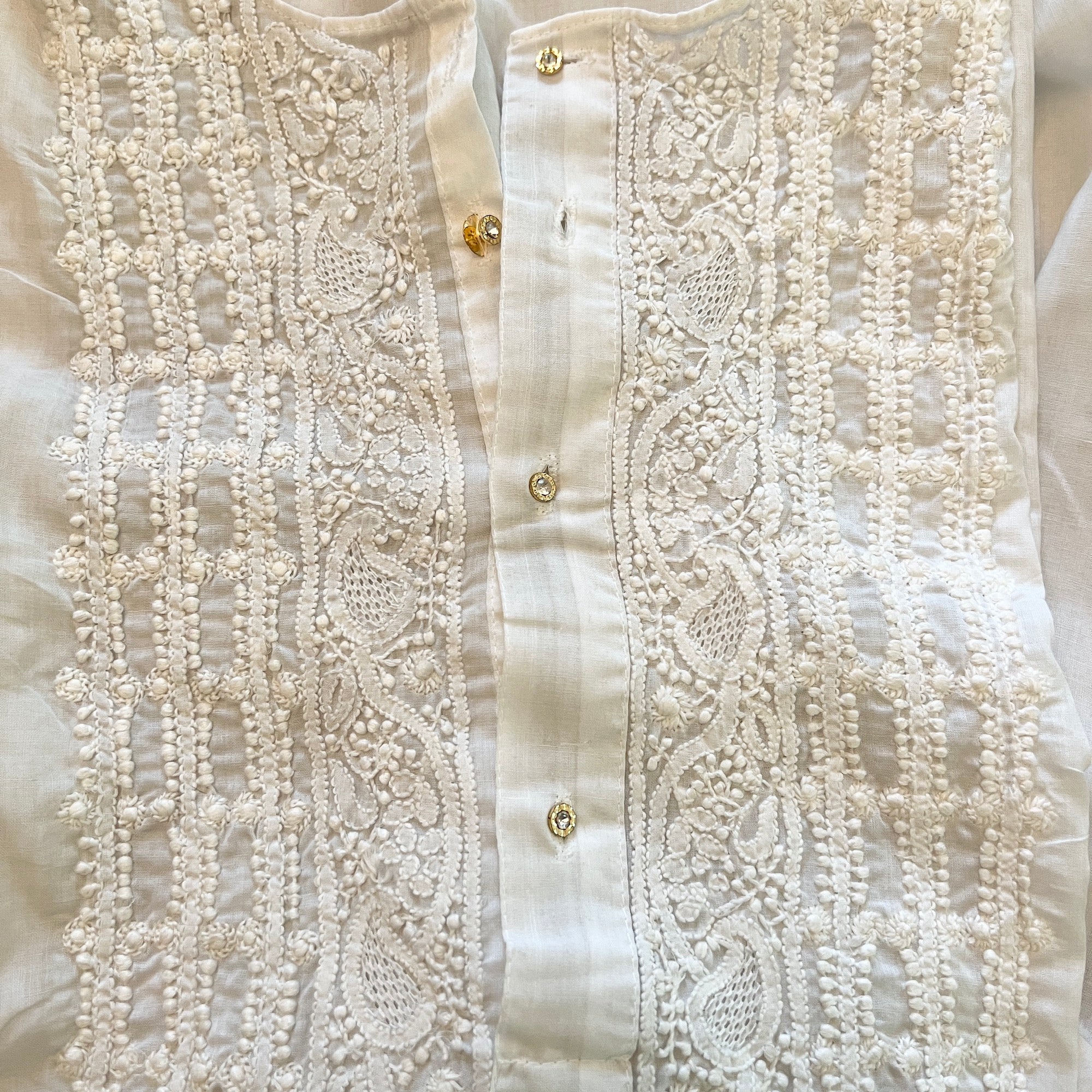 LH Hand Embroidered Round Neck White Kurtas - Vintage India NYC