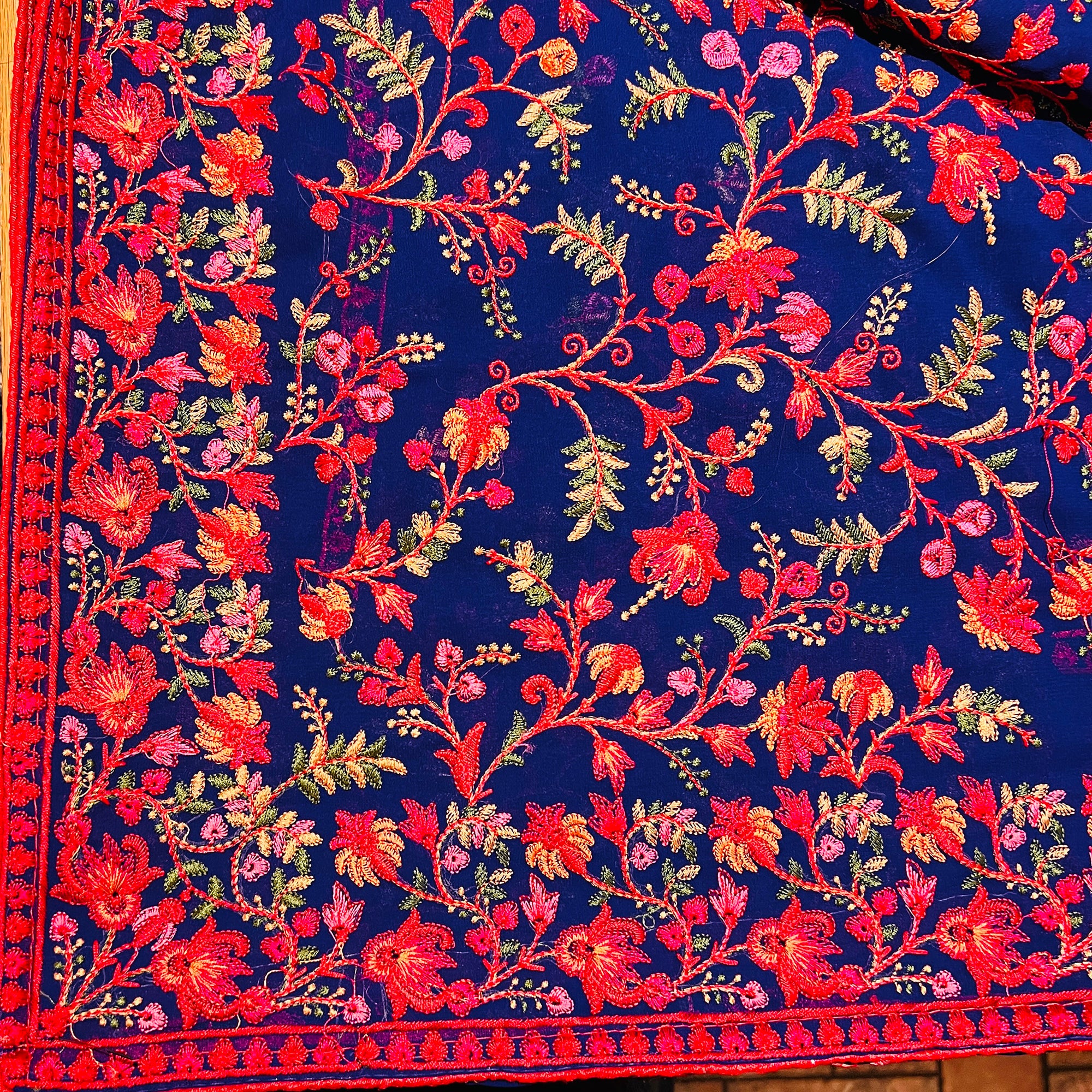 Royal Blue Georgette Embroidered Saree - Vintage India NYC
