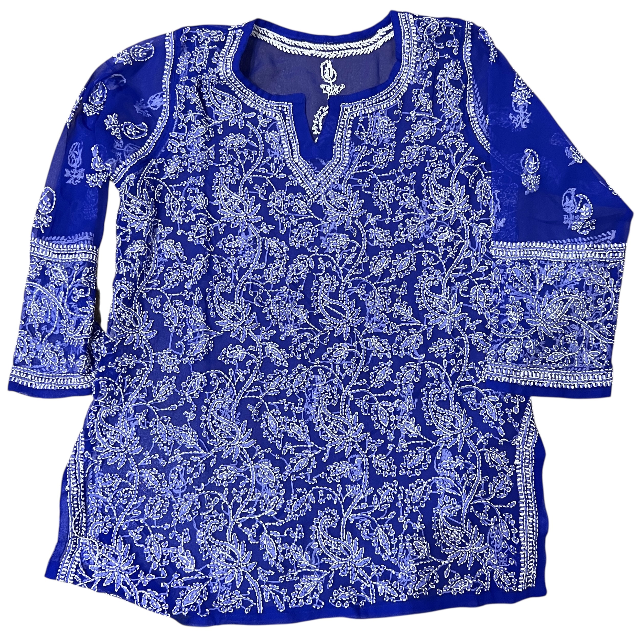 Royal Georgette Chikan Embroidered Kurta -Size 38