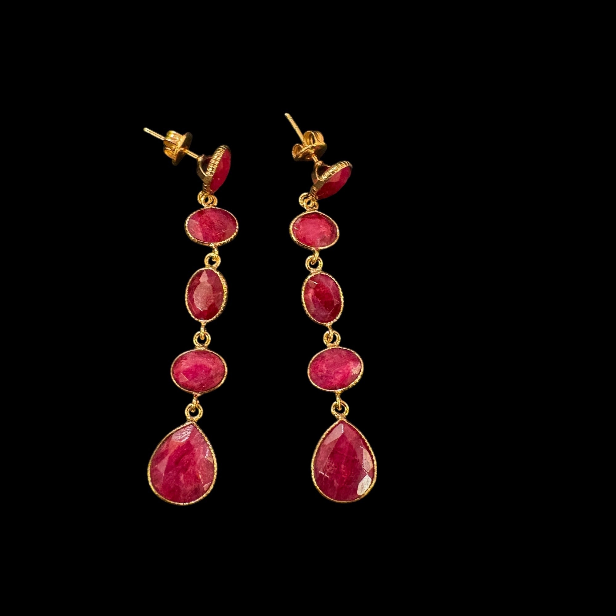 MK Semi Precious Dangling Stones Earrings-Colors - Vintage India NYC