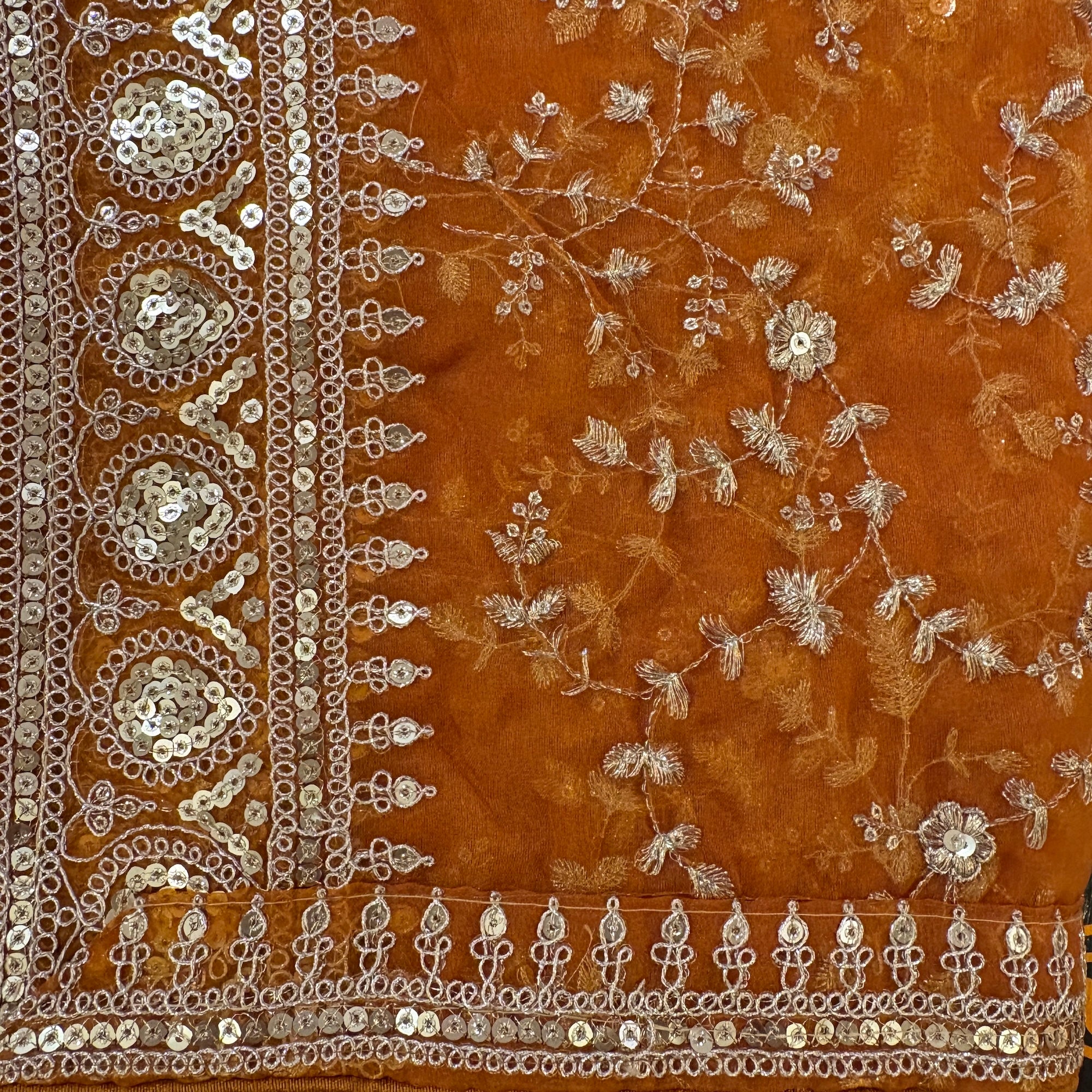 Organza Dupatta with Floral Embroidery-Many Colors - Vintage India NYC