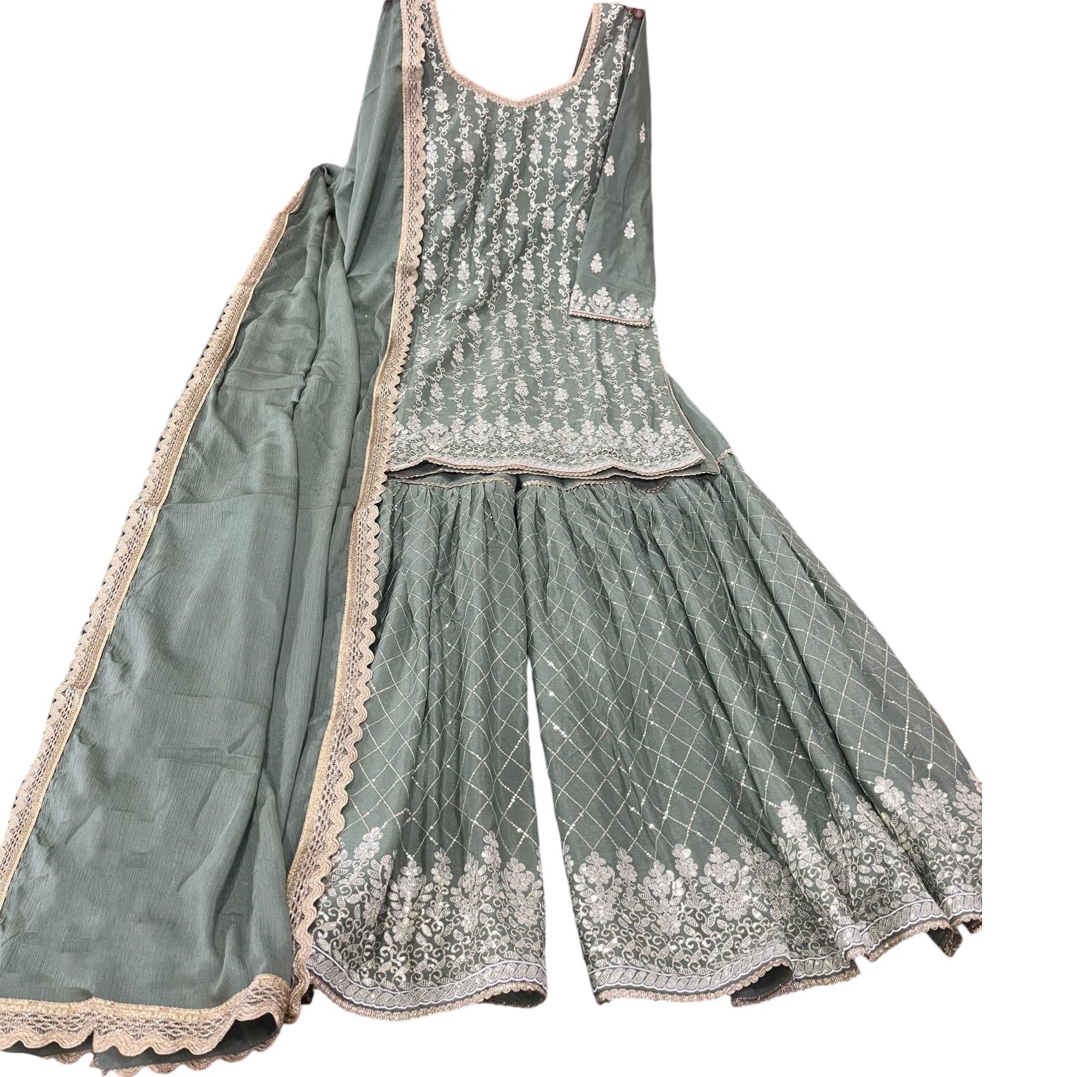 Crepe Gharara Set w/ Sequins-3 Colors - Vintage India NYC