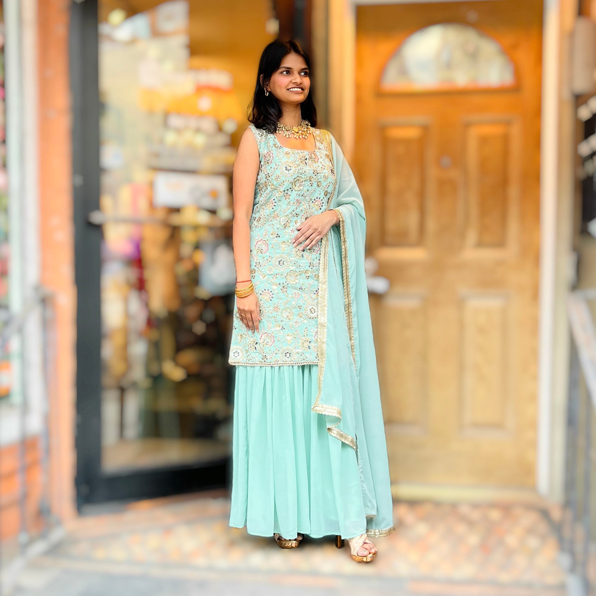 Embroidered Floral Gharara Sets-Colors