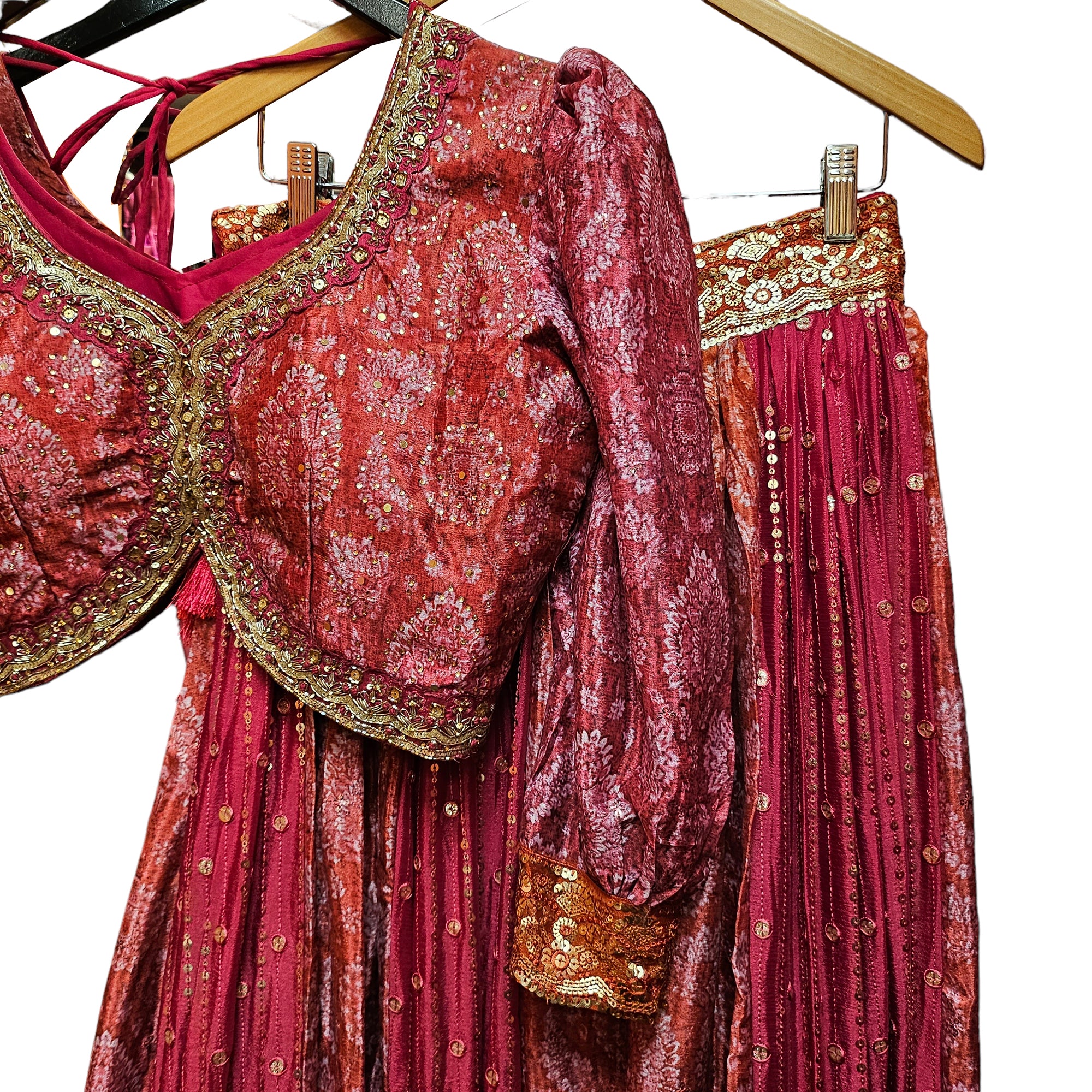 SH Crimson Pink Paisley Lehenga Set - Vintage India NYC