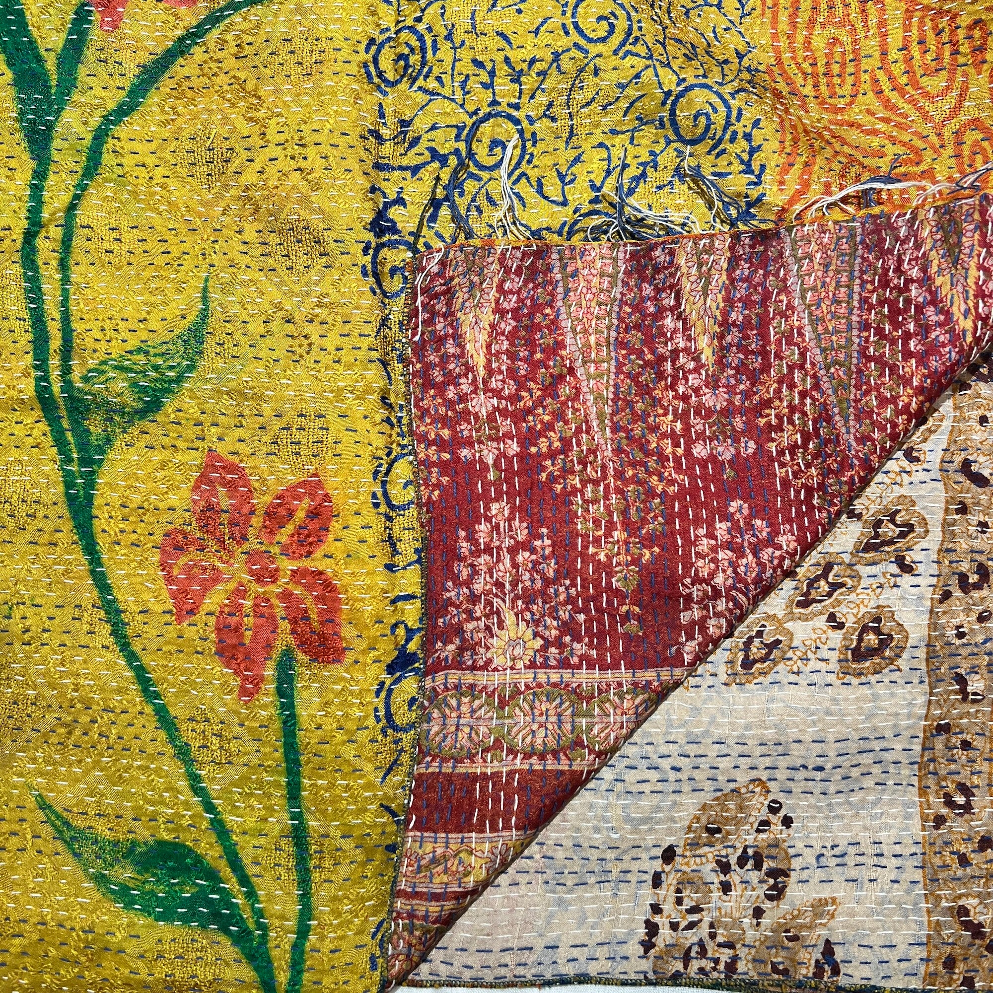 Silk Kantha Stoles - Vintage India NYC