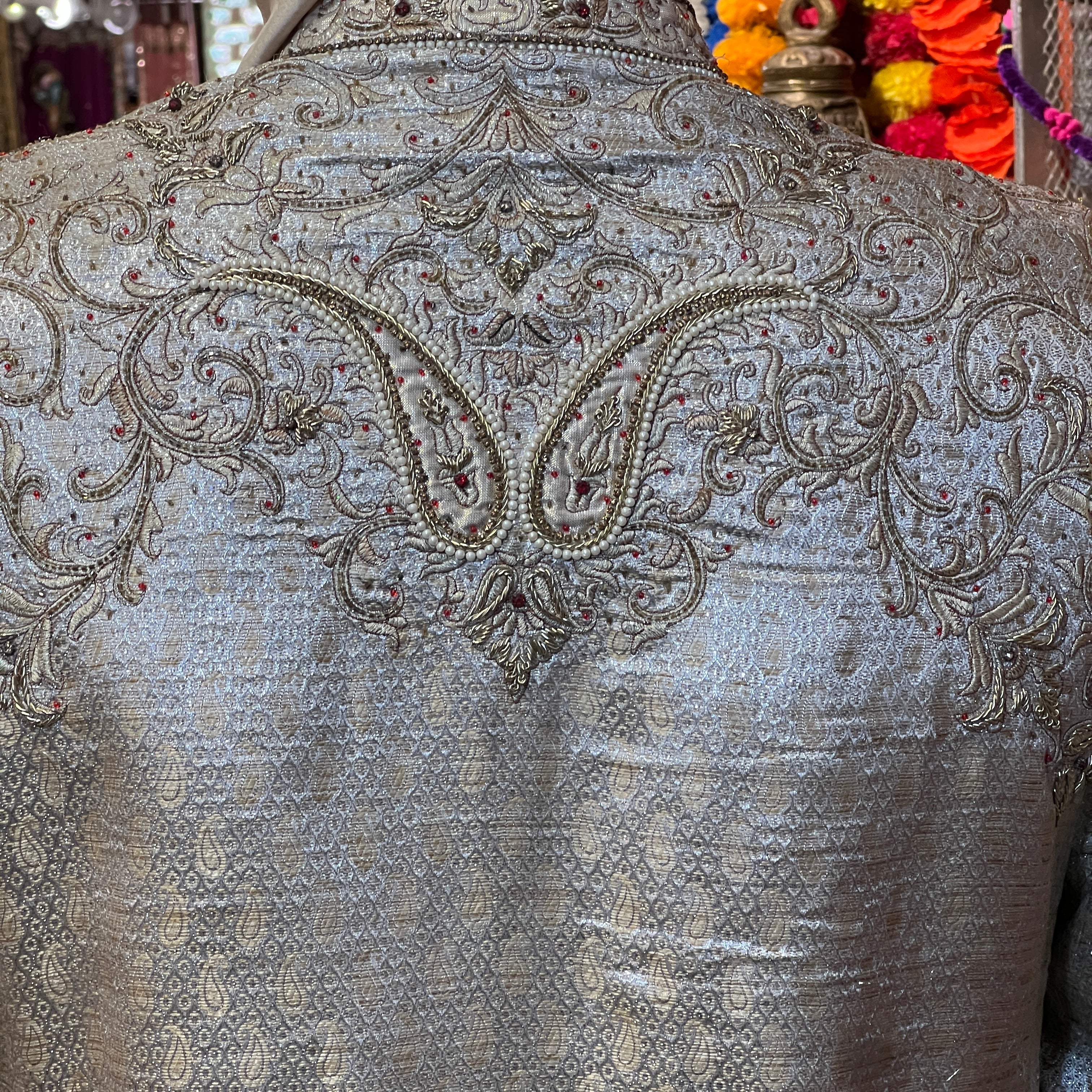 Heavywork Silver Gold Sherwani - Vintage India NYC