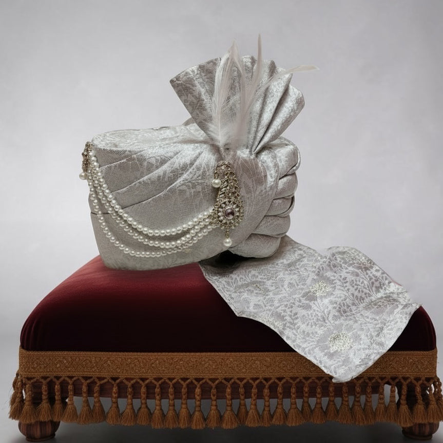 YD Silver Gold Brocade Pagadi Turban - Vintage India NYC