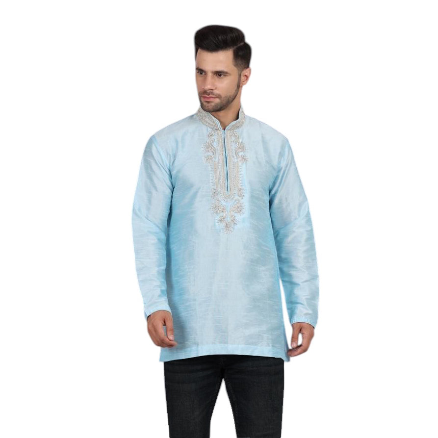 DT Sky Blue Short Kurta with Hand Work