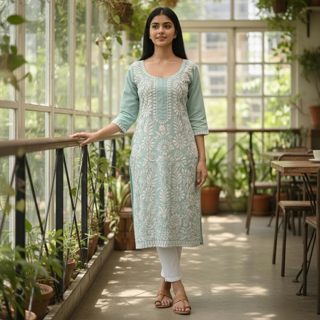 MA Long Embroidered Cotton Tunic Kurtis- 38