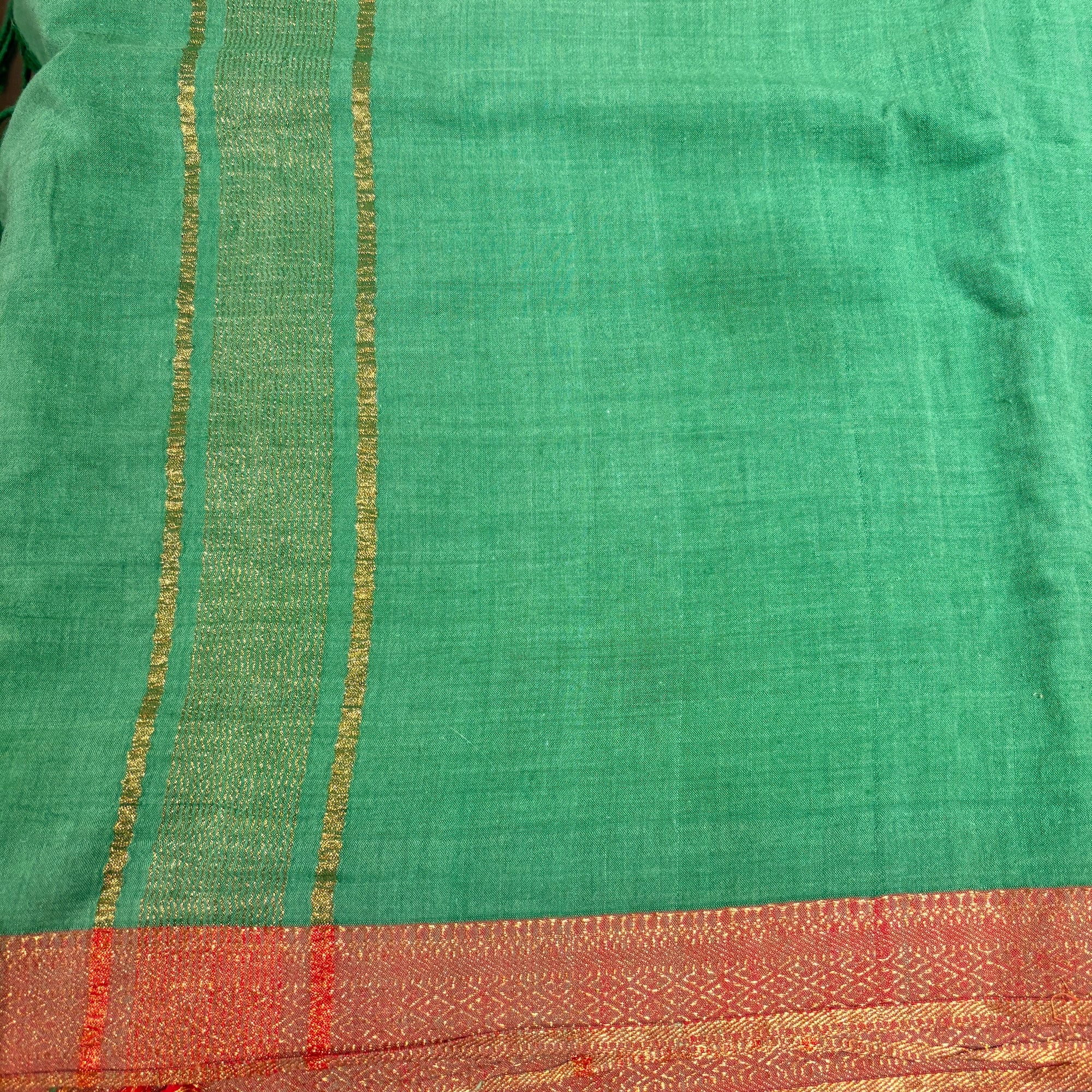 Leaf Green Handwoven Cotton Dupatta/Sarong - Vintage India NYC
