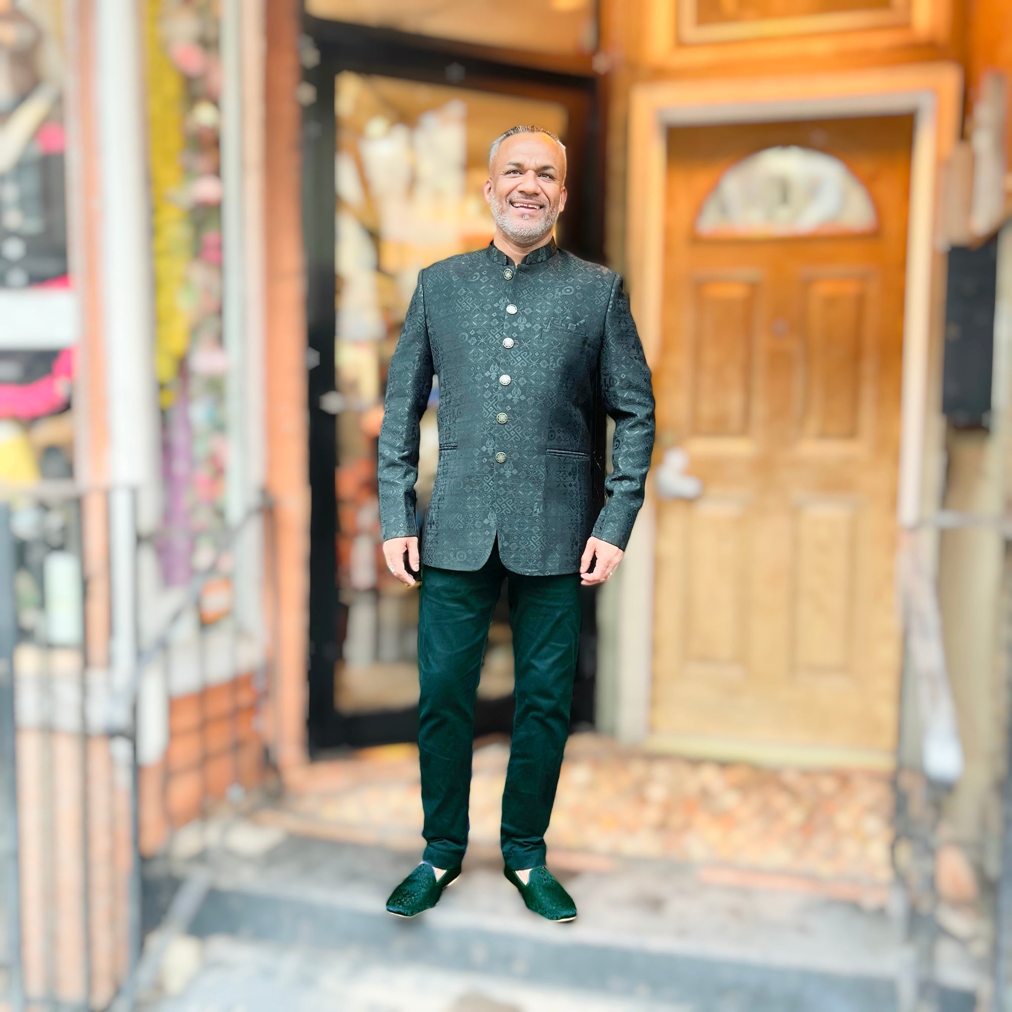 Square Jacquard Jodhpuri Jacket-Colors - Vintage India NYC