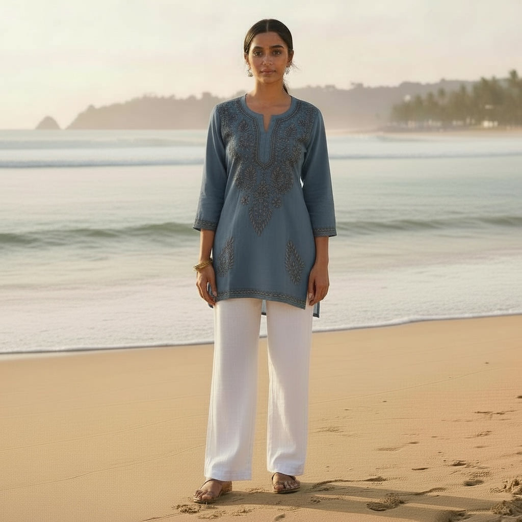 MA Short Embroidered Cotton Kurti-Size 44