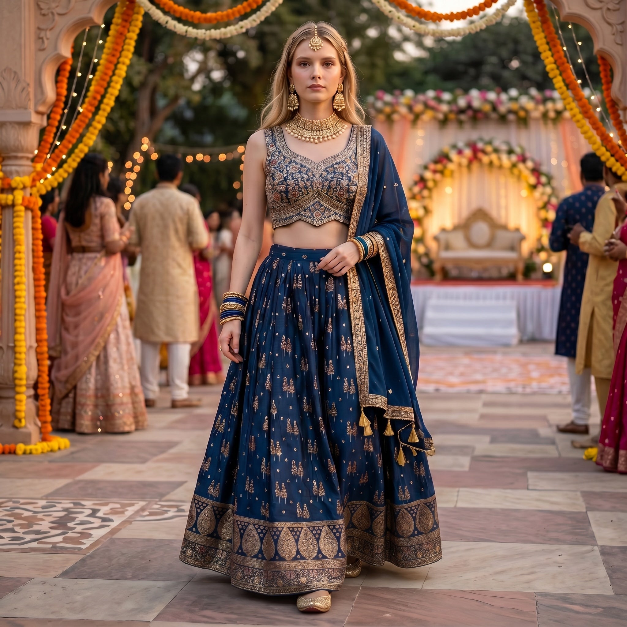 SteelBlue Zari Banarasi Lehenga Set - Vintage India NYC