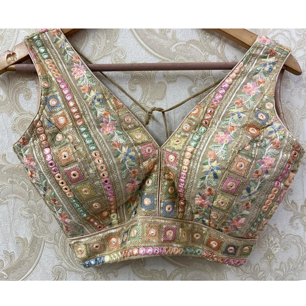 Embroidered V Neck Choli Blouse-Small-Colors