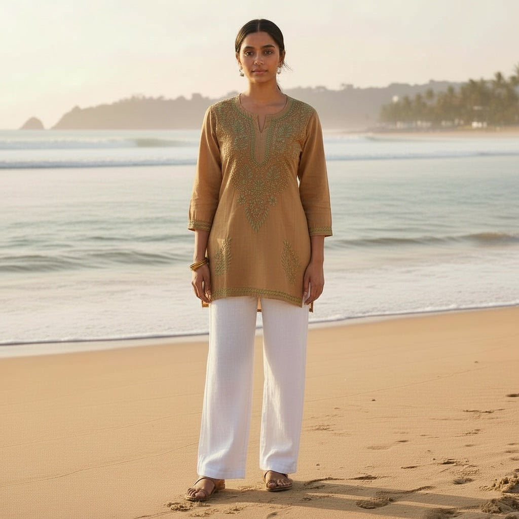 MA Short Embroidered Cotton Kurti-Size 40