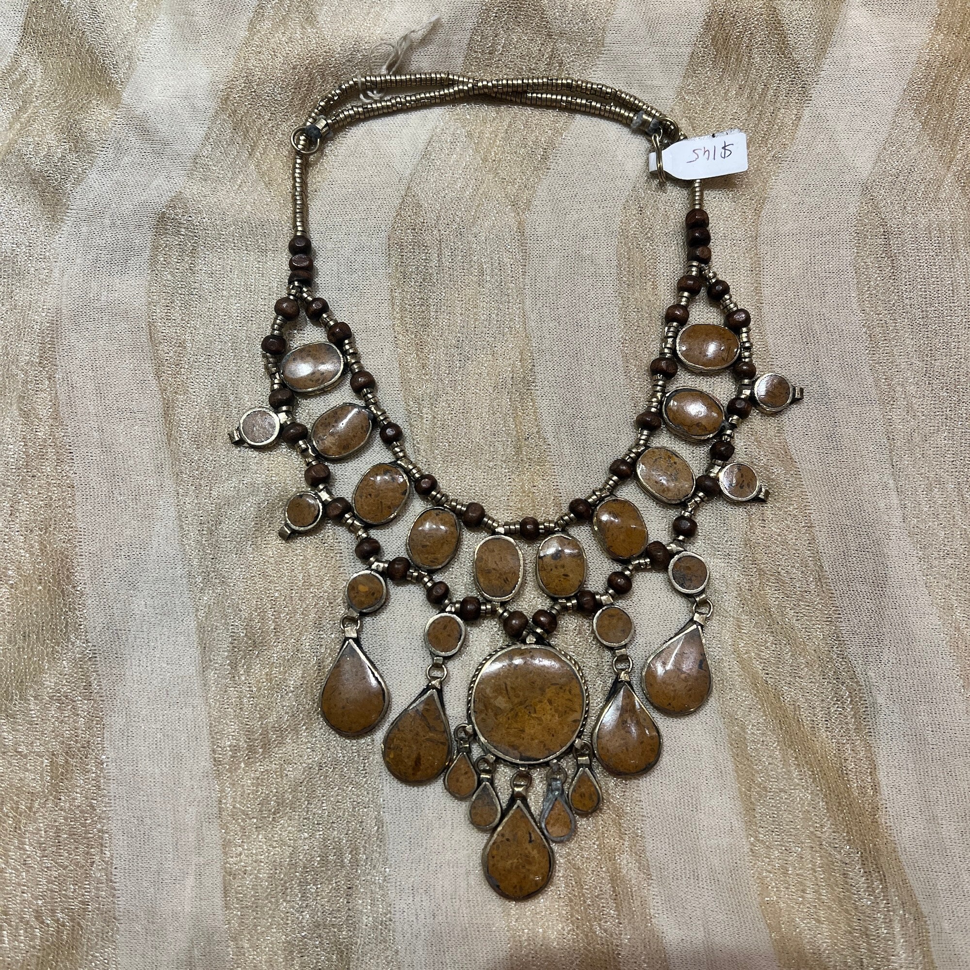 Afghani Two Tiered Stone Metal Necklace-Various