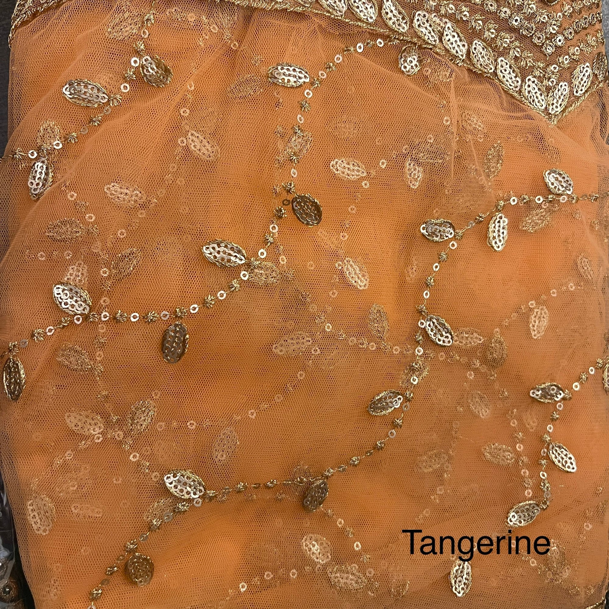 DT Gold Scallop Embroidered Dupatta - Vintage India NYC