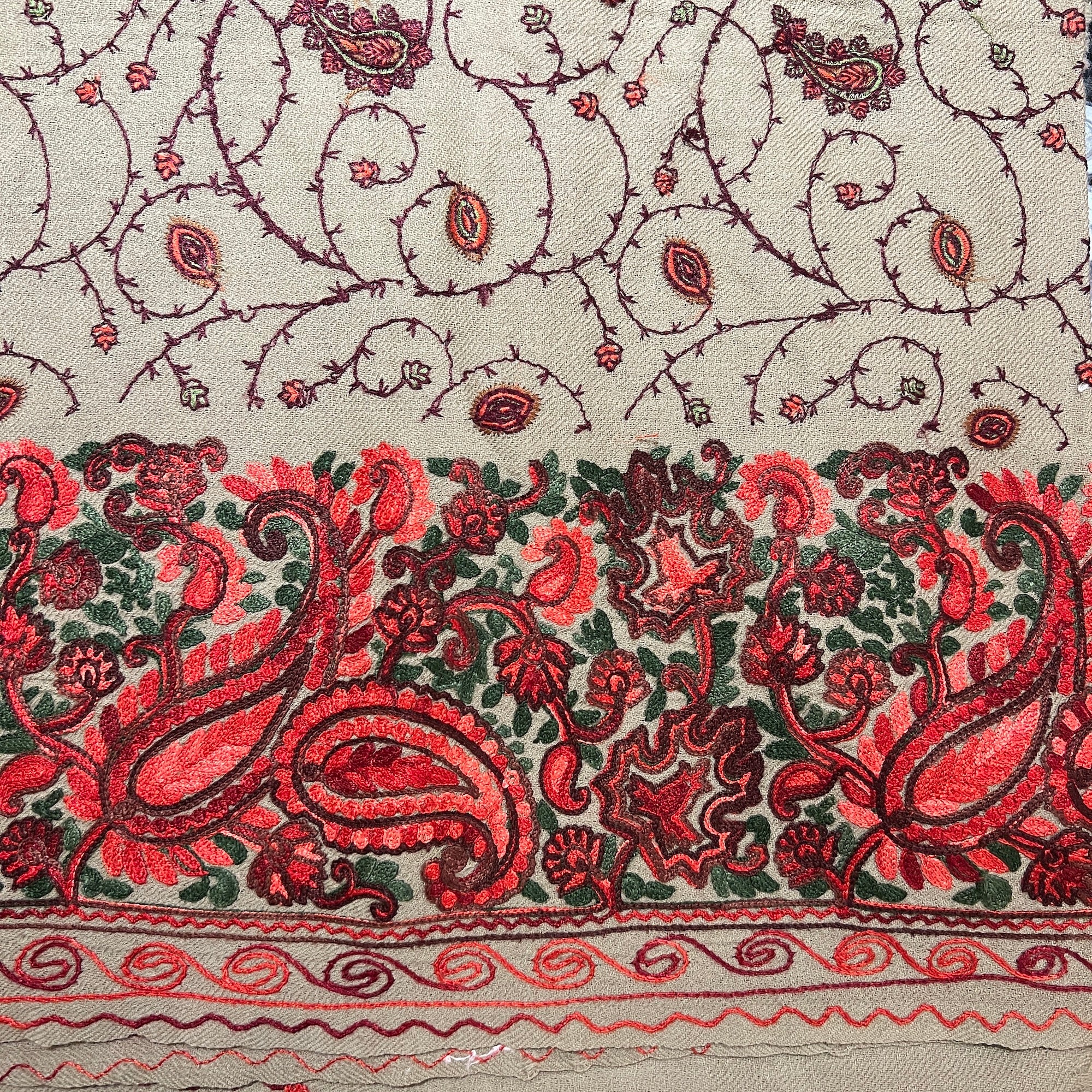 AM Paisley Vine Heavy Embroidered Woolen Shawls-5 Colors - Vintage India NYC