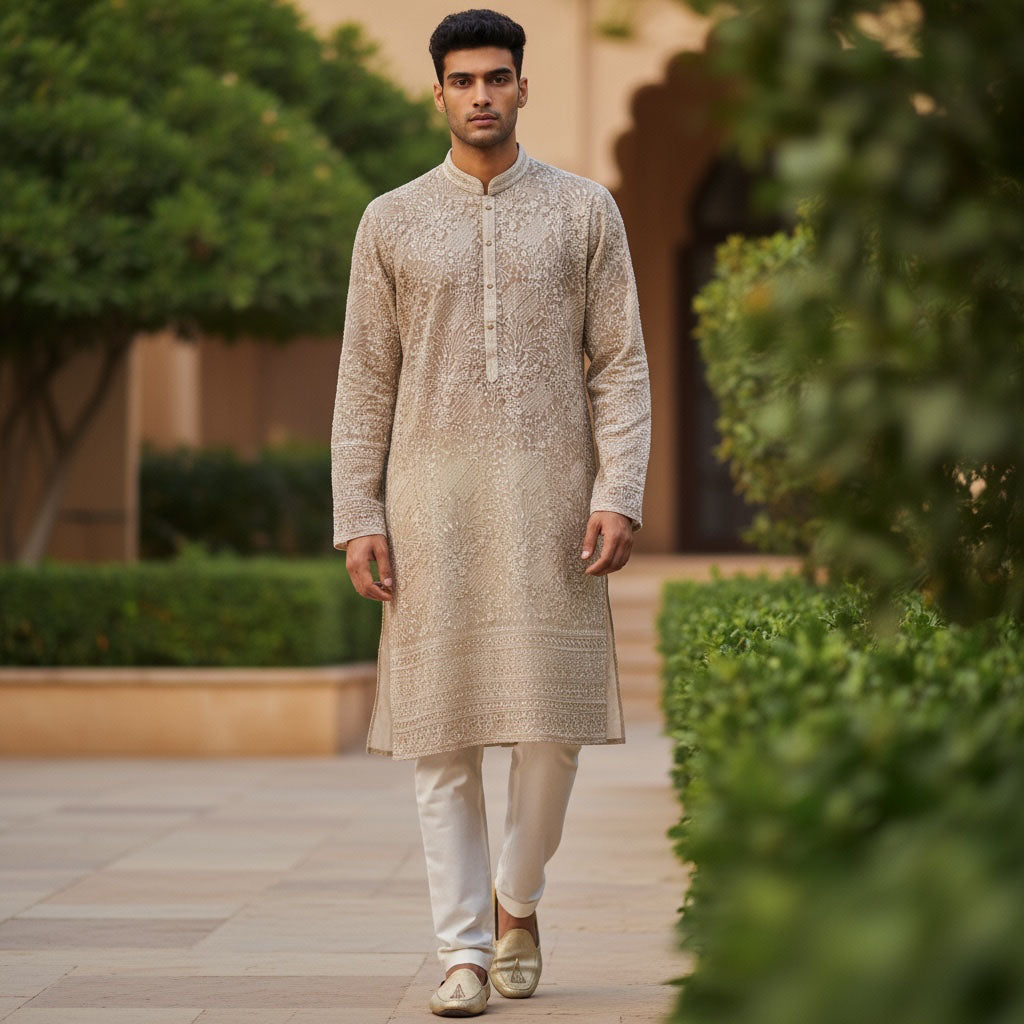 Heavy Embroidered Kurta with Gold - Colors - Vintage India NYC