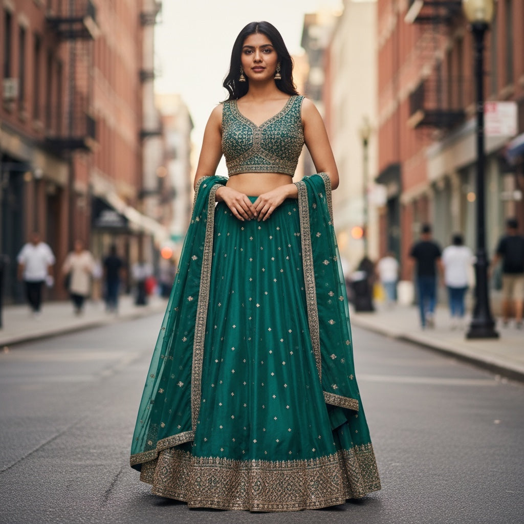 Gold Embroidered Lehengas-3 Colors