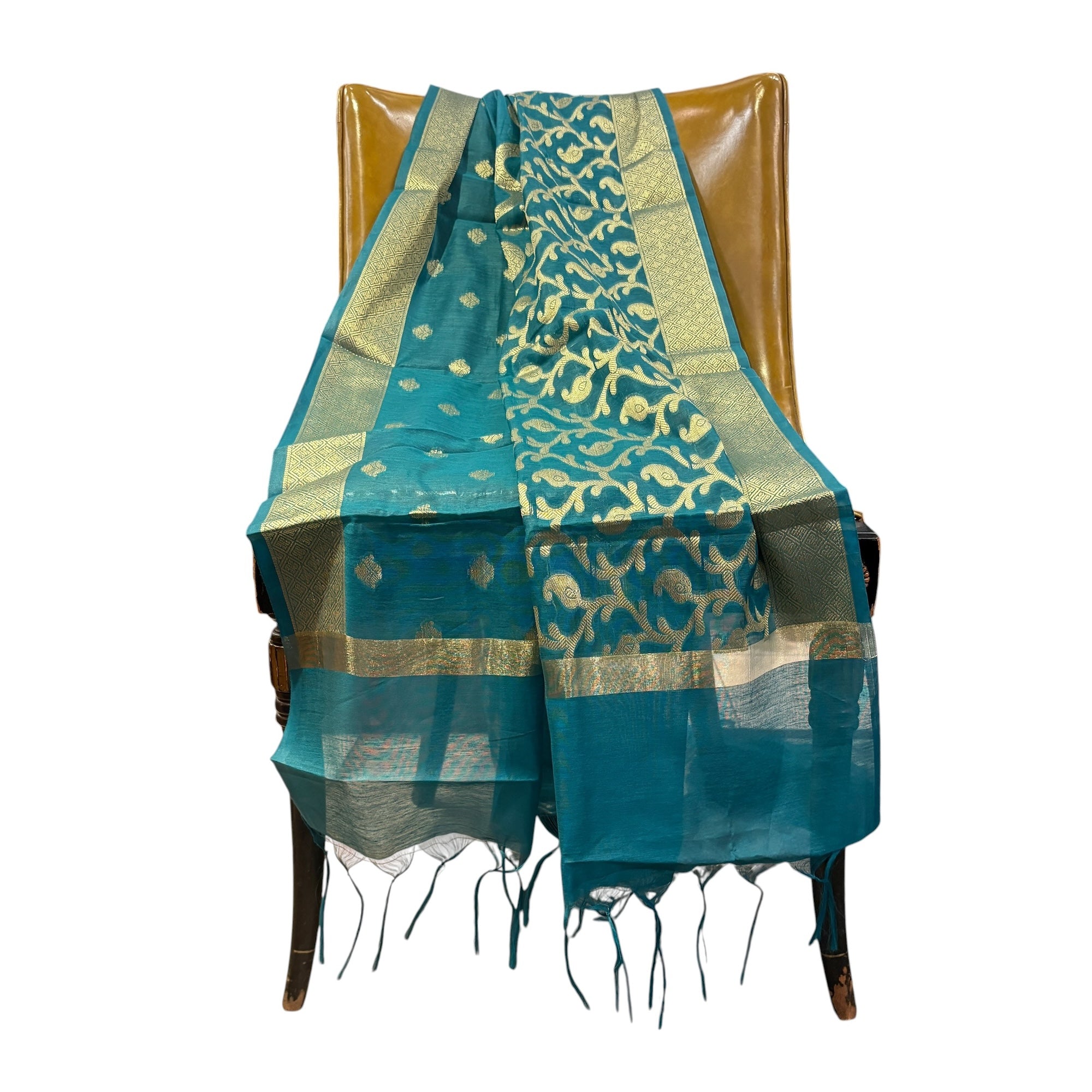 Teal Cotton Silk Banarasi Brocade Dupatta