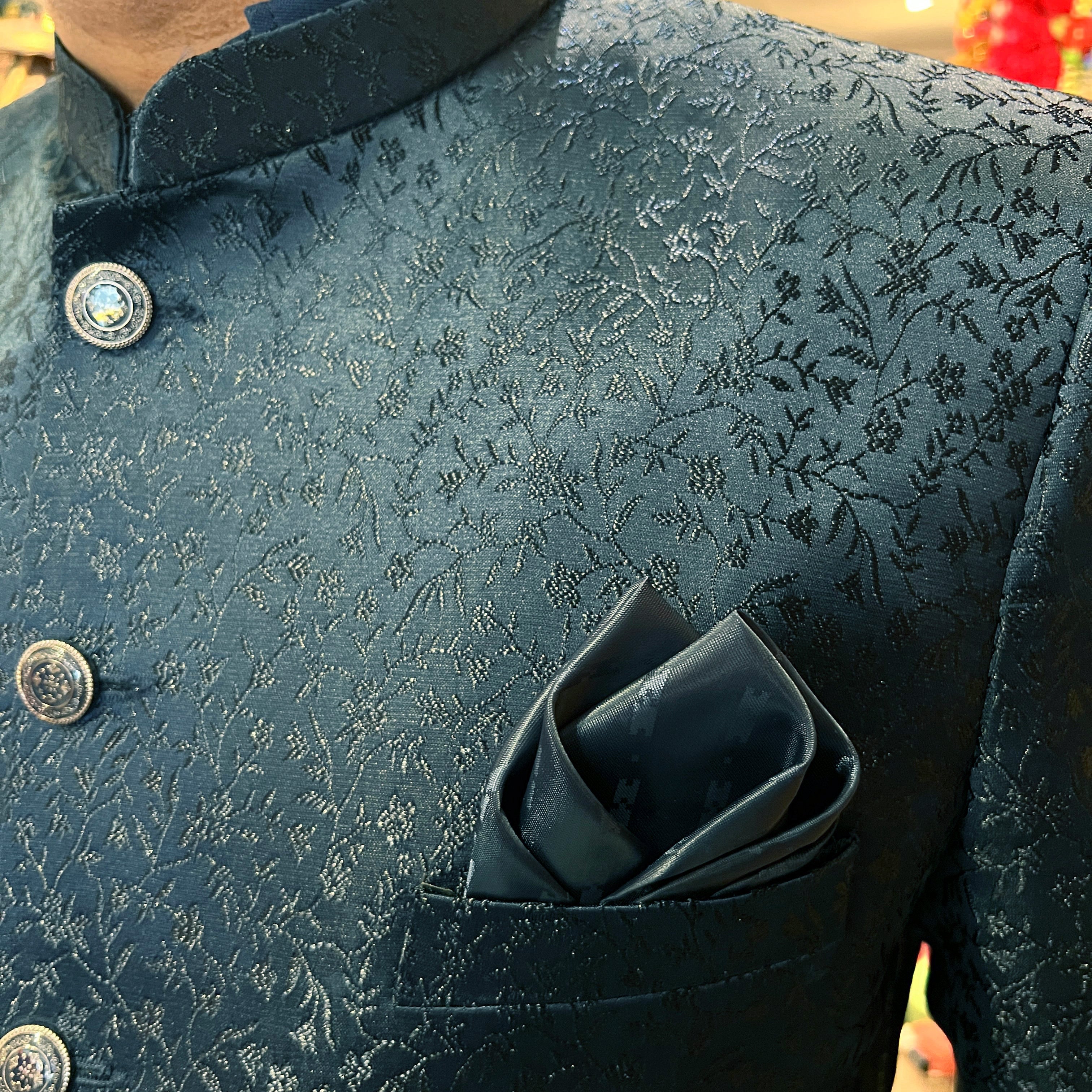 Ocean Floral Jacquard Sherwani - Vintage India NYC
