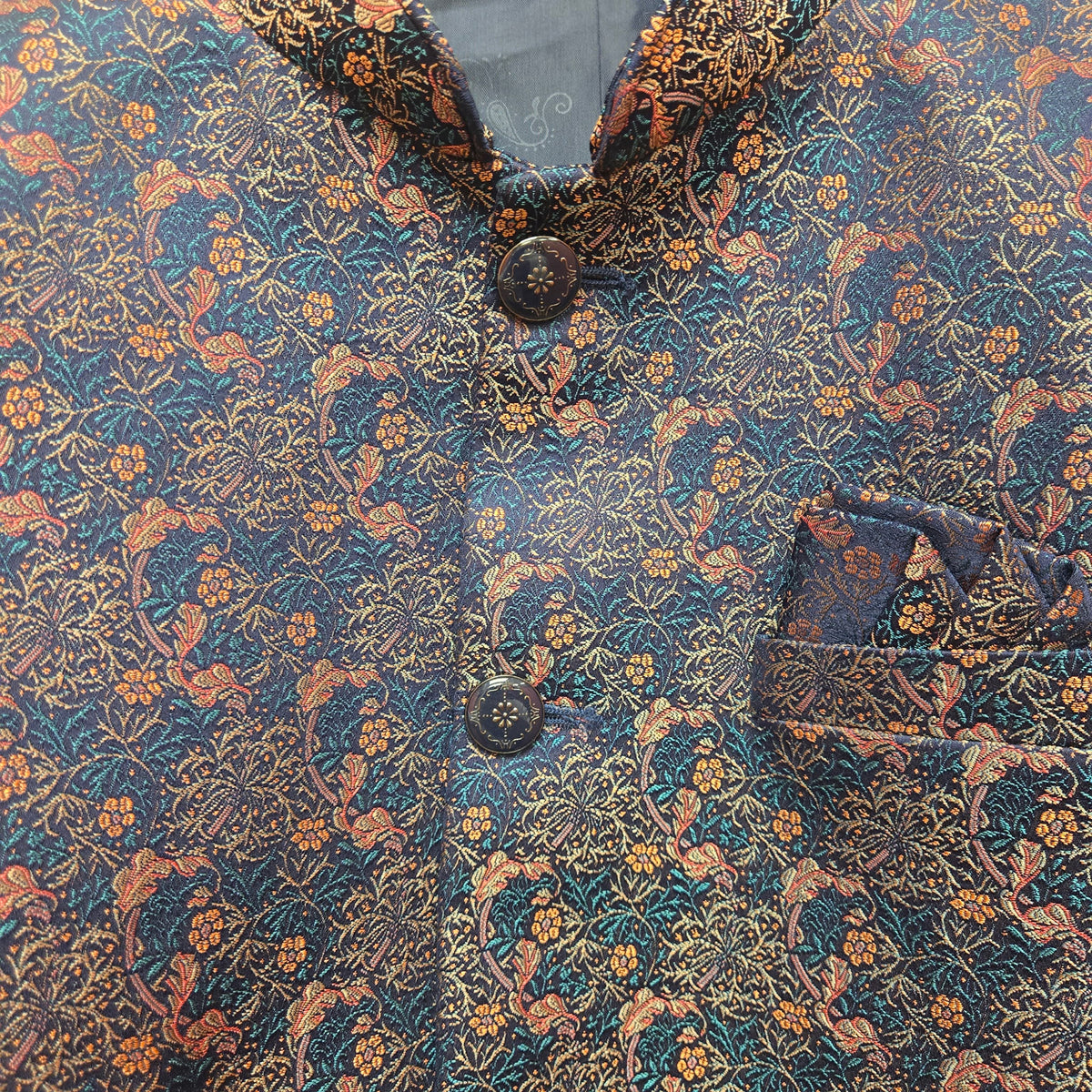 Teal Floral Stem Jodhpuri Jacket