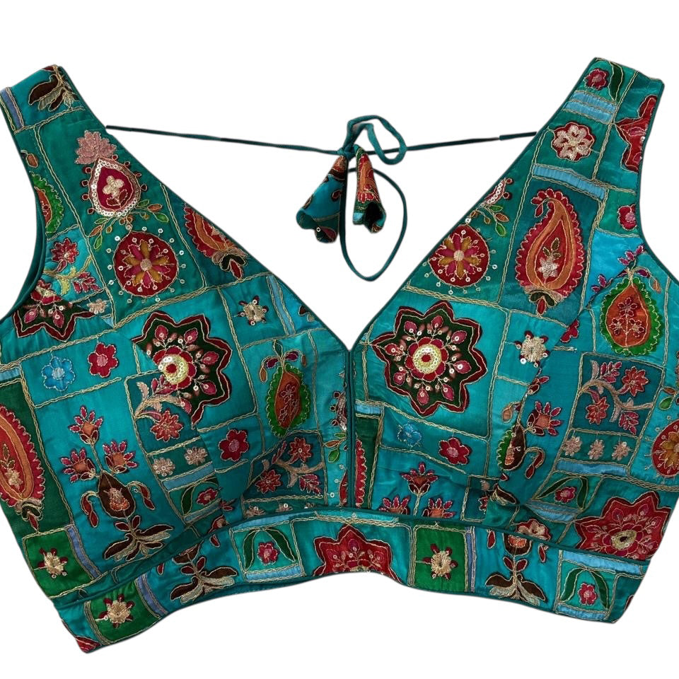 V Neck Embroidered Patchwork Blouse Colors