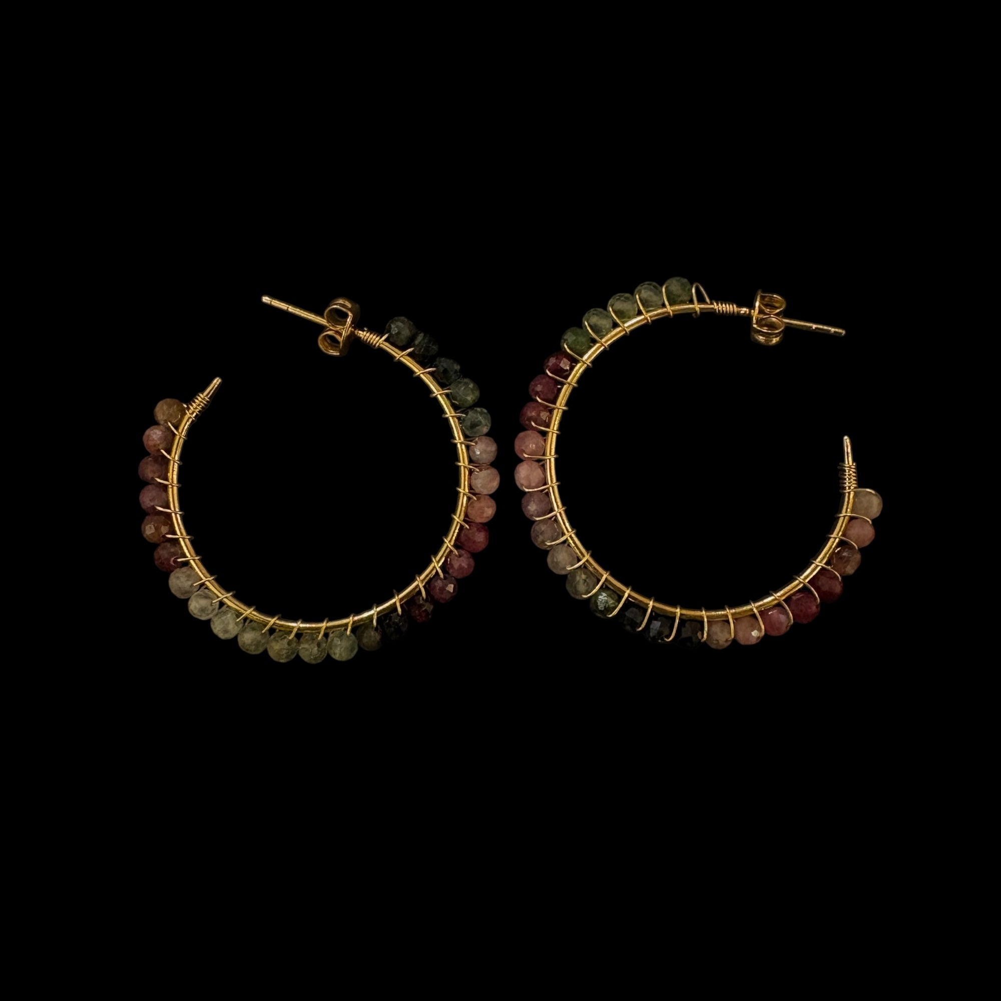 MK Semi Precious Gemstone Hoop Earrings-Colors - Vintage India NYC