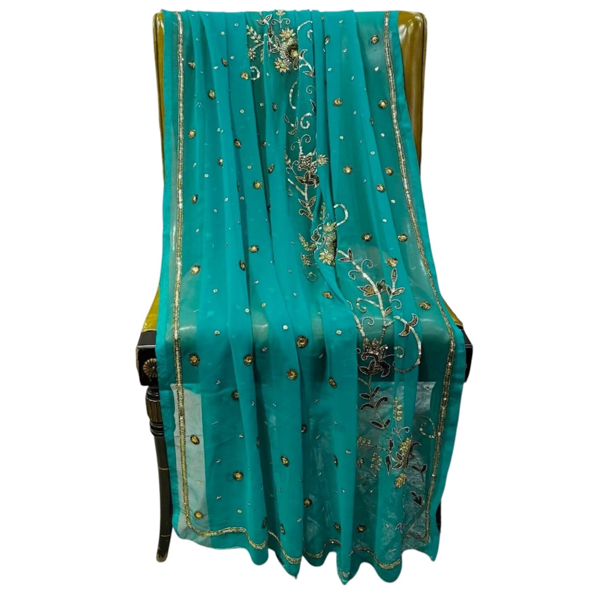 Turquoise Embroidered Dupatta - Vintage India NYC