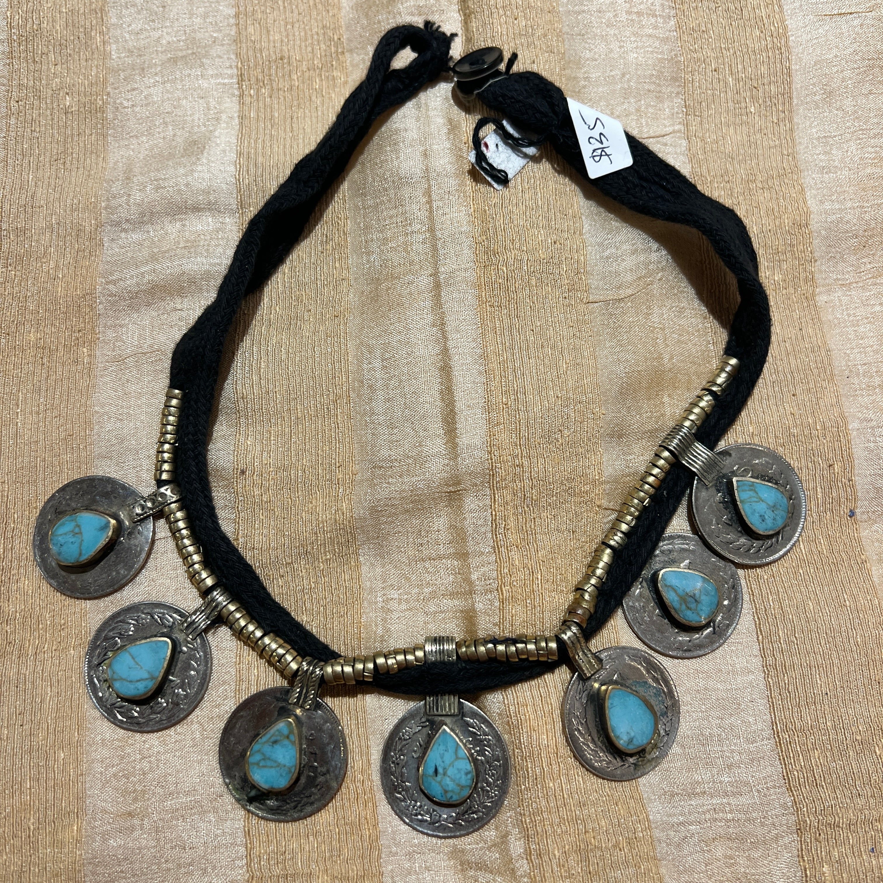 Afghani Round Coin Silver Metal Necklace-Various