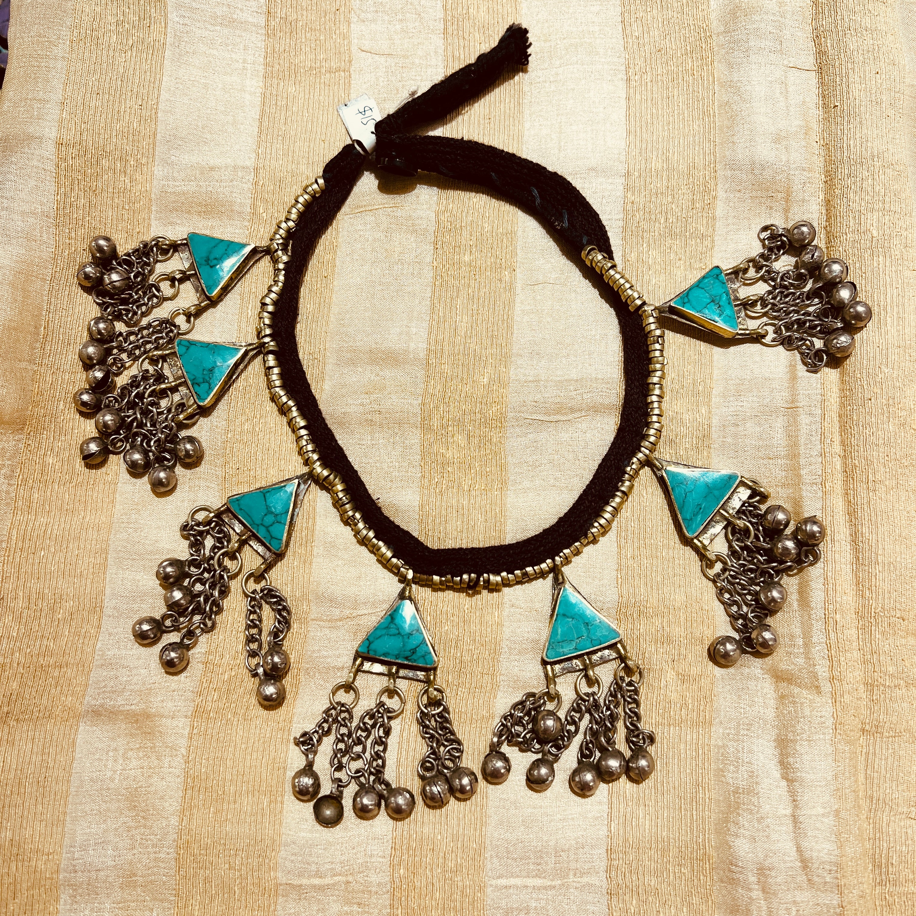 Afghani Triangle Silver Metal Ghungroo Necklace-Various - Vintage India NYC