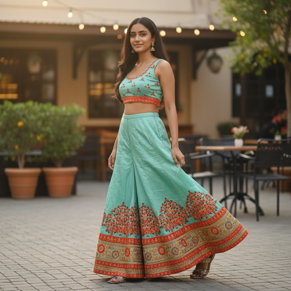 Turquoise Heavy Embroidered Sharara Set