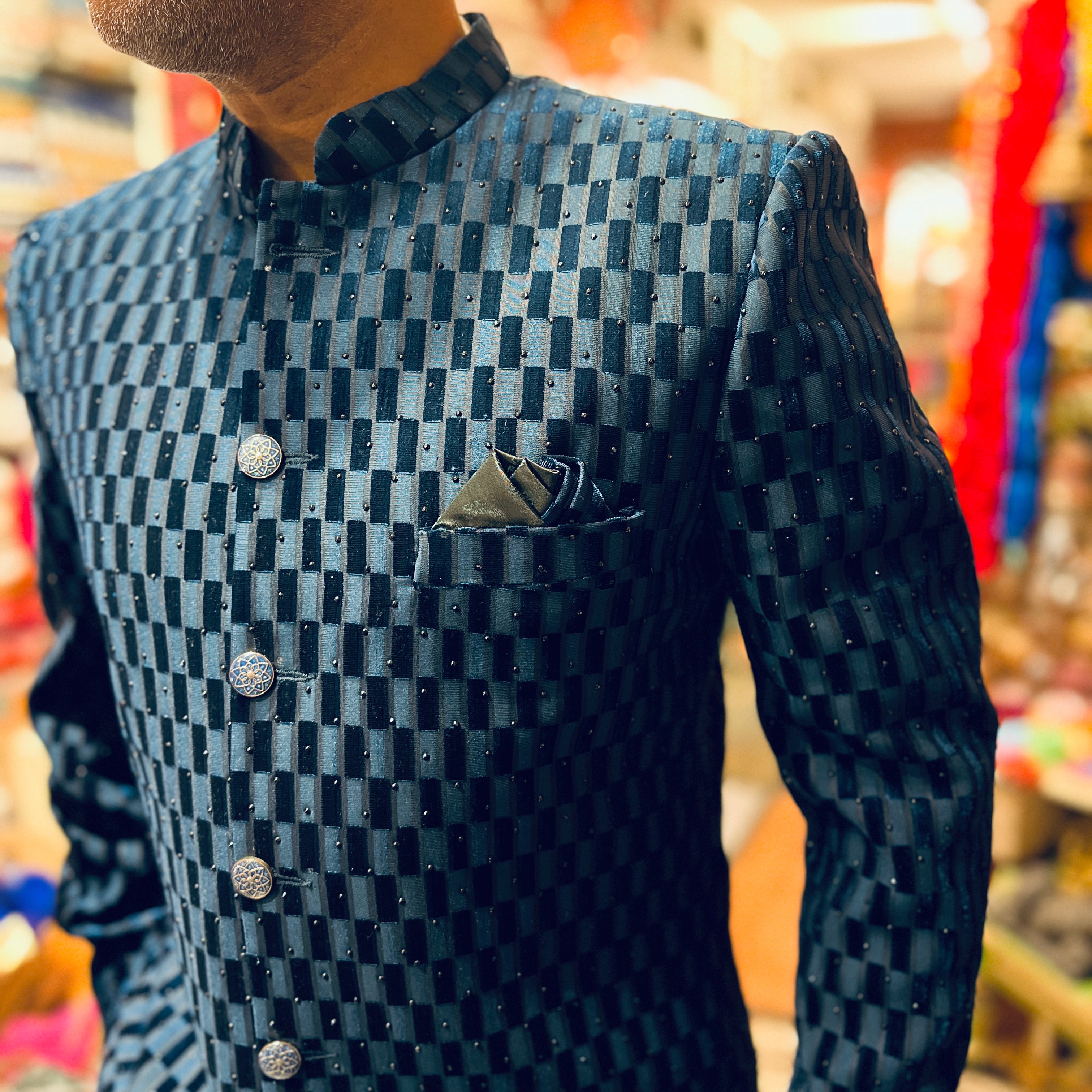 YD Velvet Devore Jodhpuri Jacket - Vintage India NYC