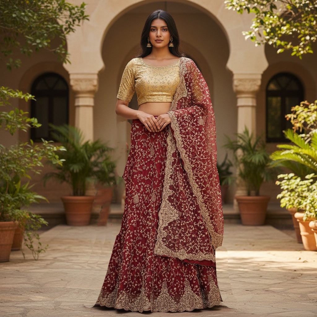Vintage Maroon Lehenga Set