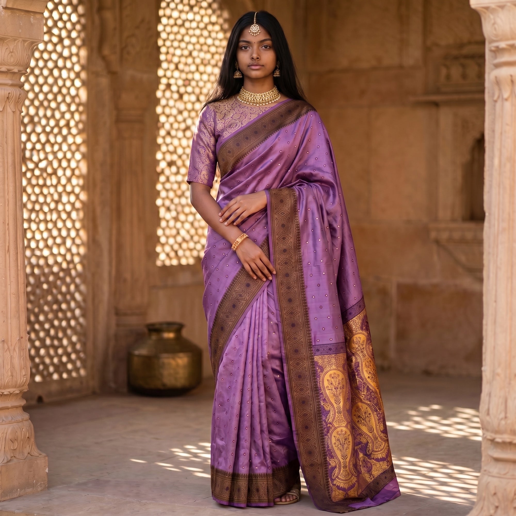 Violet Mauve Banarasi Silk Saree - Vintage India NYC