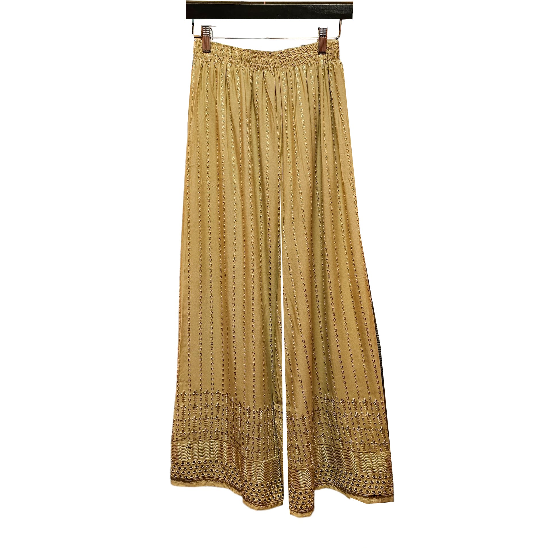 Embroidered Palazzo Pants-Neutrals - Vintage India NYC