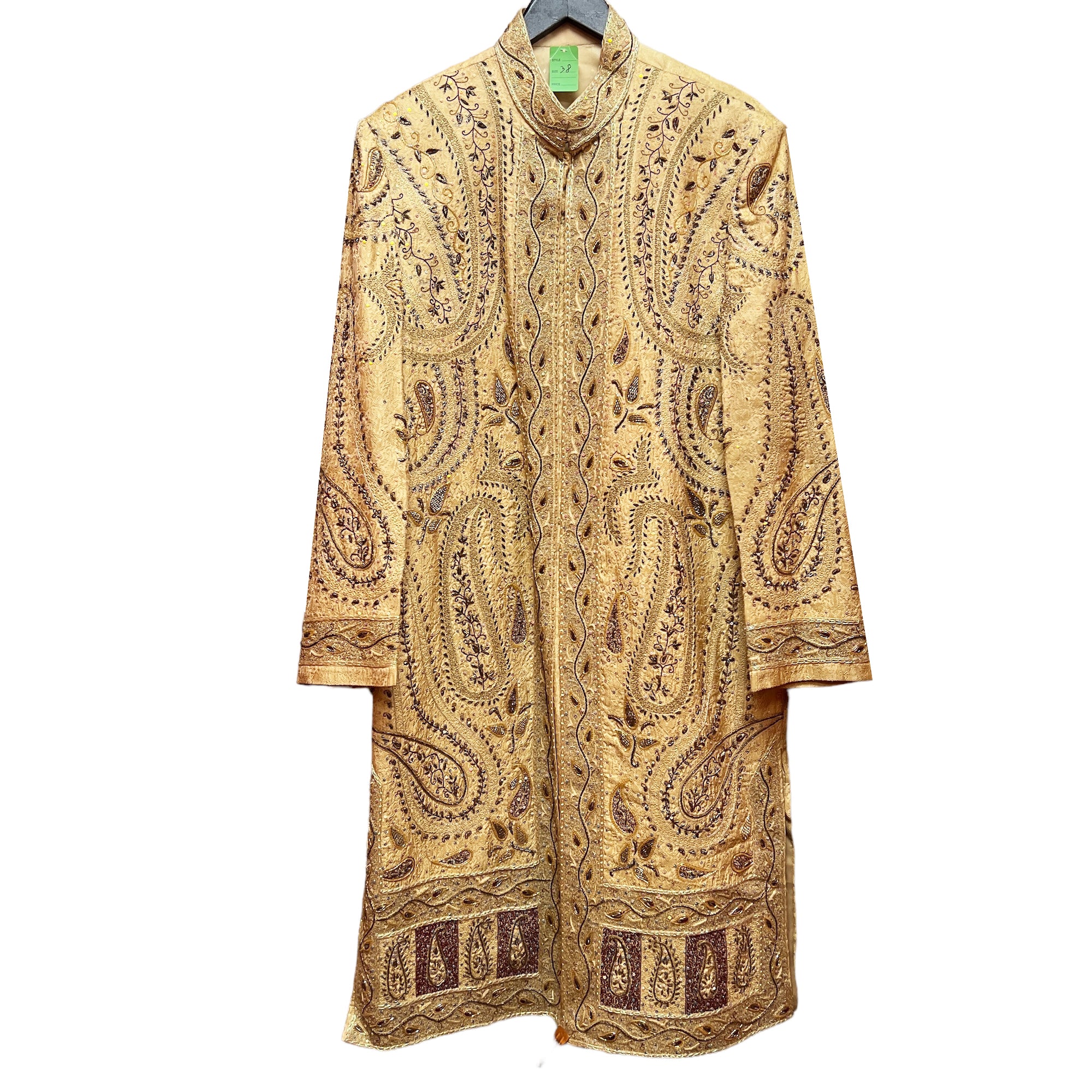 Silk Jacquard Hand Embroidered Sherwani - Vintage India NYC