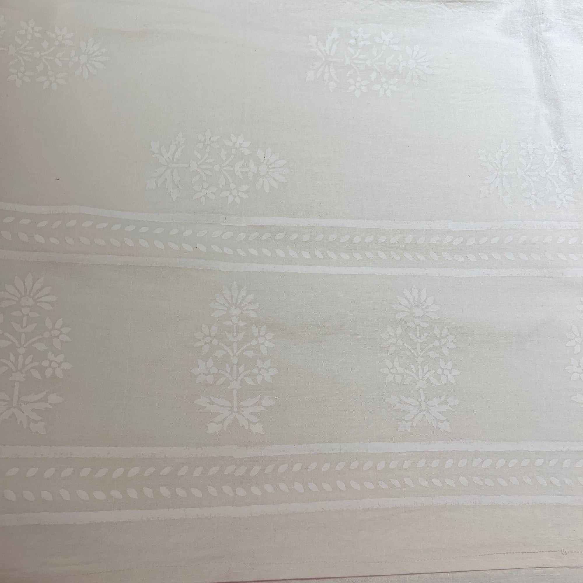 White on White Block Print 72 x108in- Full Size - Vintage India NYC