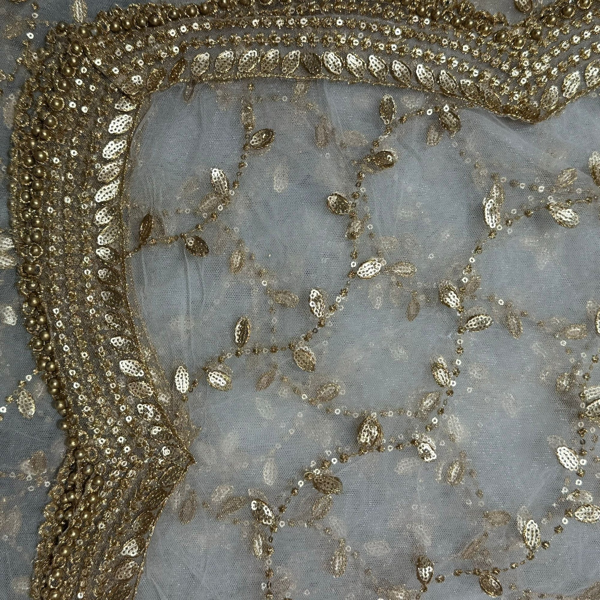 DT Gold Scallop Embroidered Dupatta - Vintage India NYC